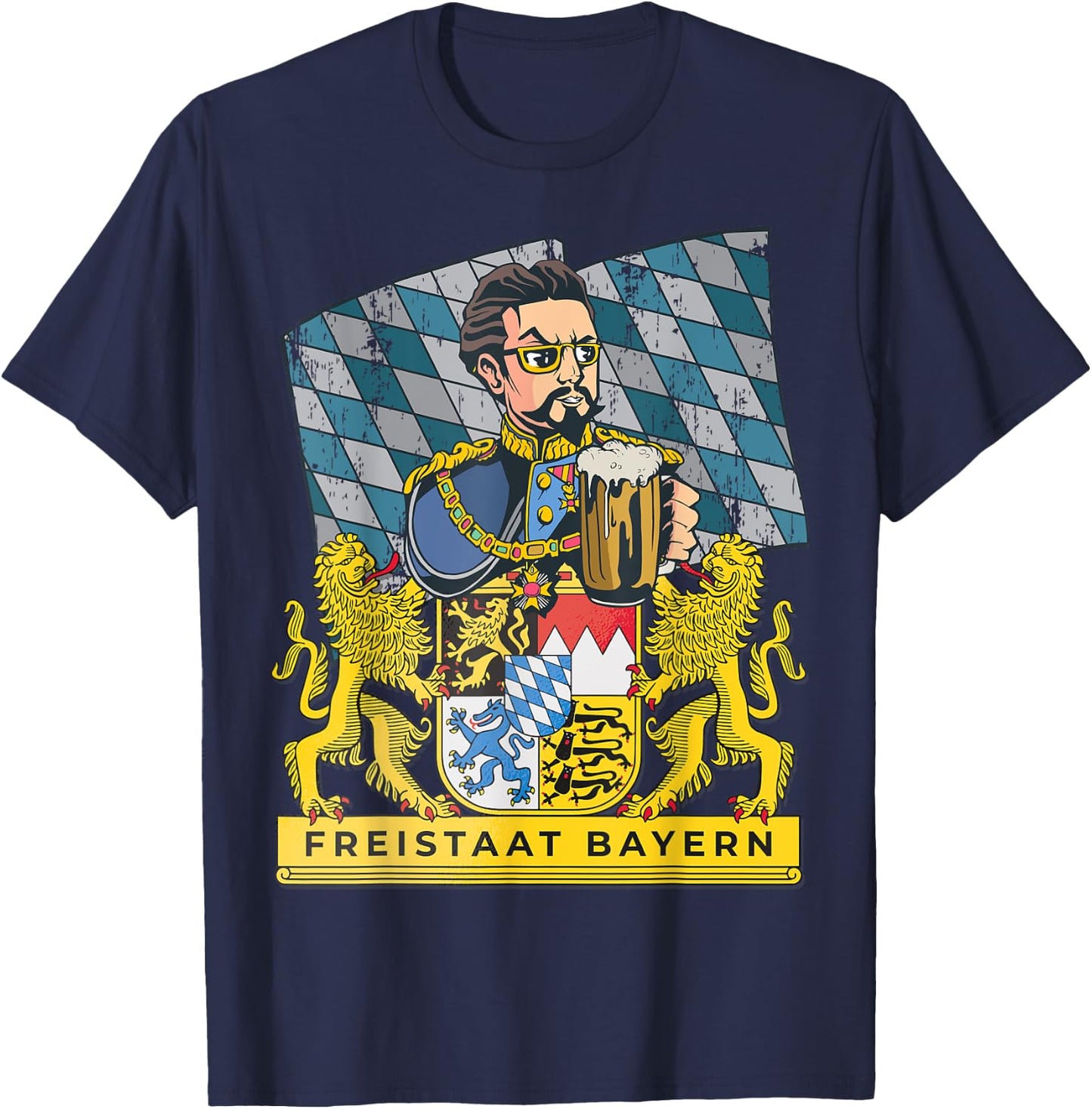 Bayern First - King in the Free State of Bavaria with Ludwig , black T-Shirt - T-Shirt | Navy