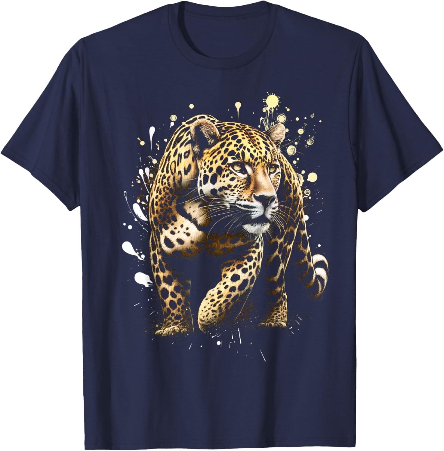 Cool Leopard with Ornate Paint Splashes T-Shirt - T-Shirt | Navy