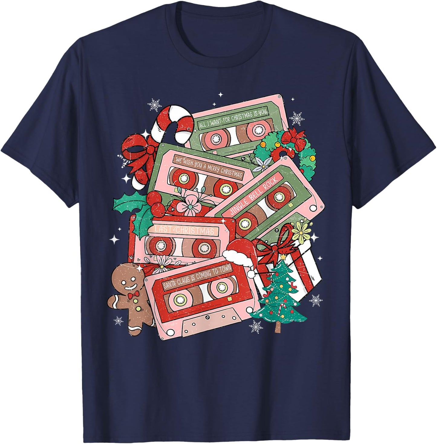 Retro Christmas Music Cassette Tapes Music Teacher Musician T-Shirt - T-Shirt | Navy