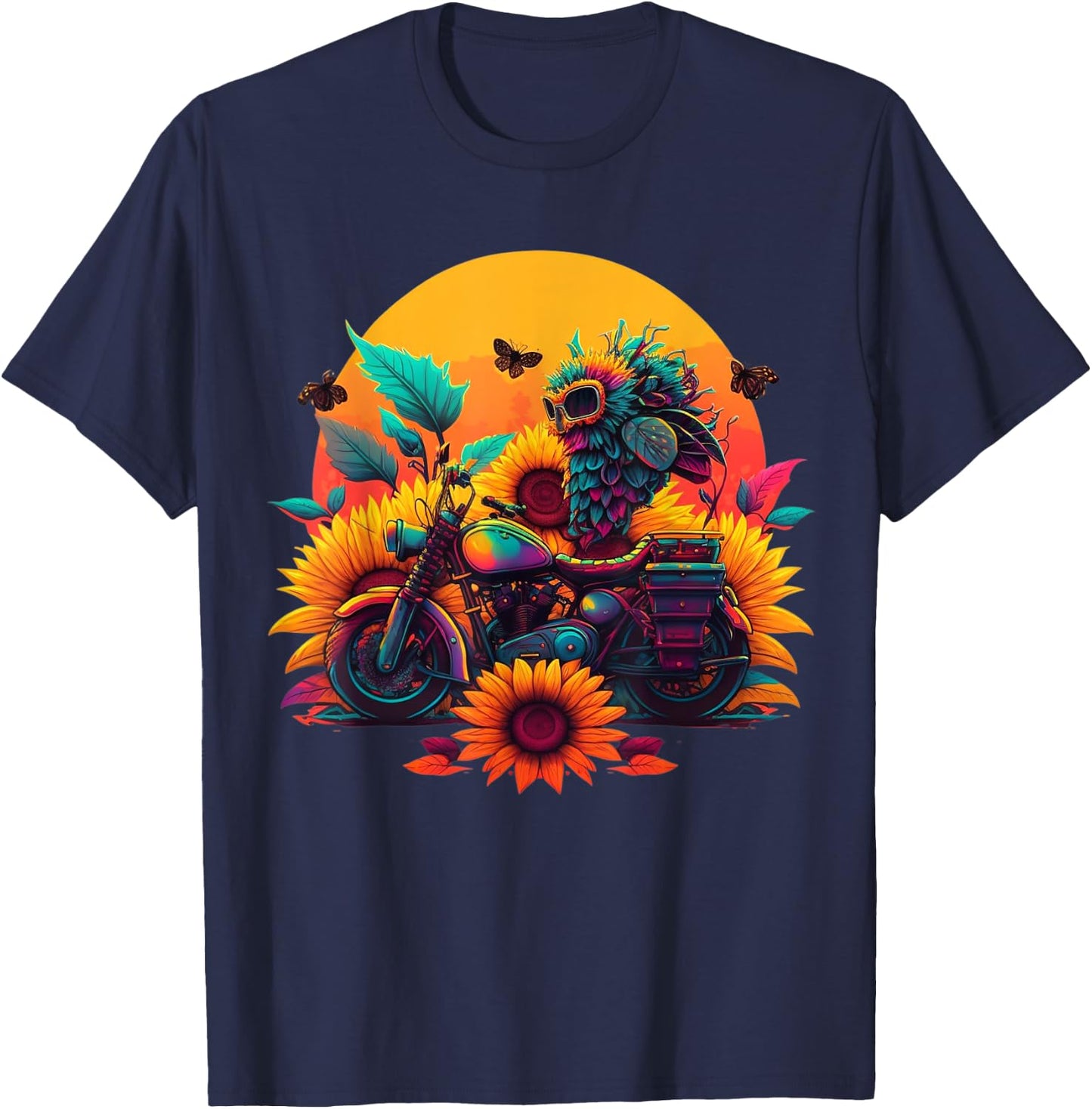 Bee Sunflower Motorcycle T-Shirt - T-Shirt | Navy
