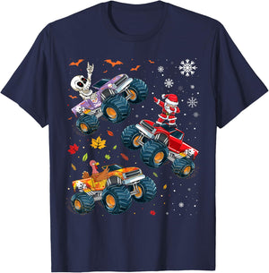 Happy Hallothanksmas Adults Kids Graphic Halloween Christmas T-Shirt - T-Shirt | Navy