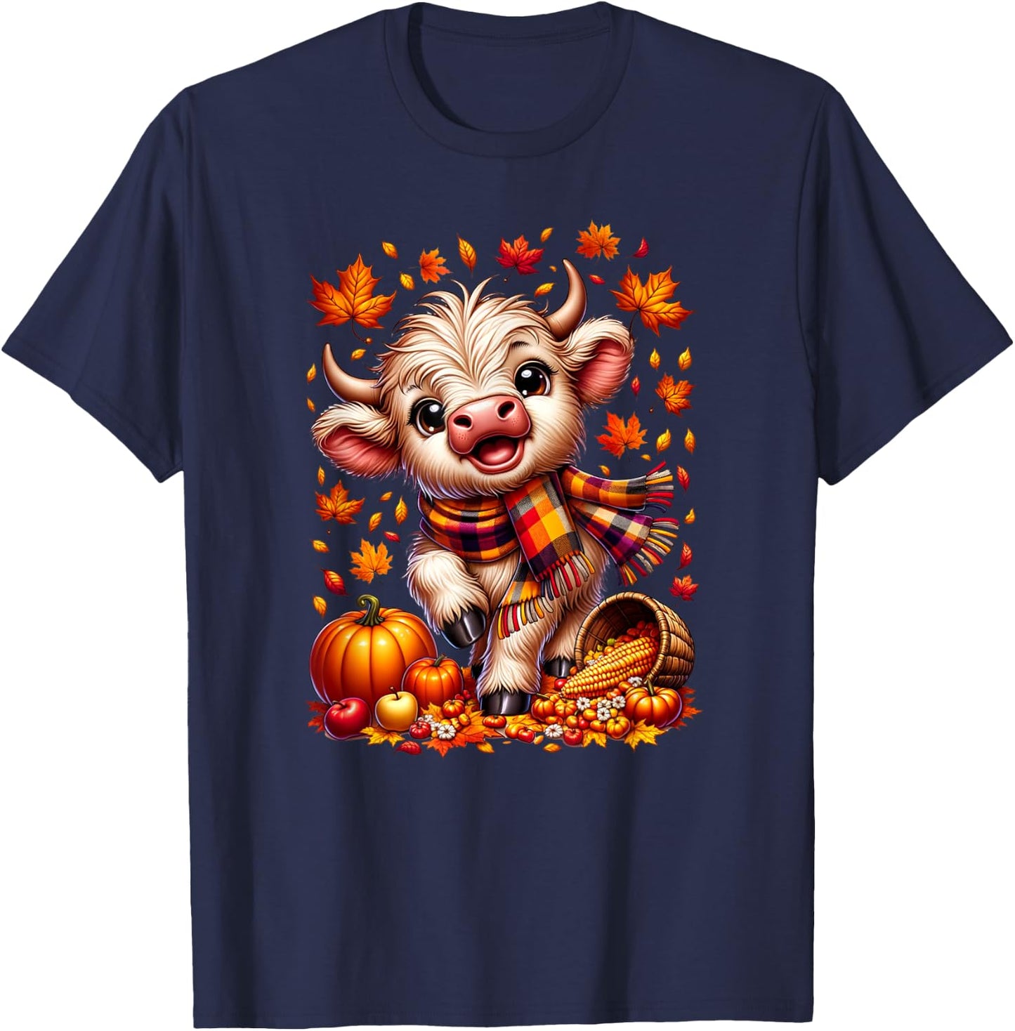Cute Scottish Highland Baby Cow Calf Fall and Kids T-Shirt - T-Shirt | Navy