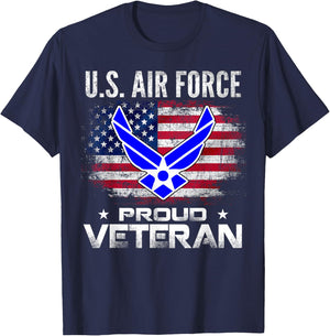 U.S Air Force Proud Veteran with American Flag Gift Veteran T-Shirt - T-Shirt | Navy
