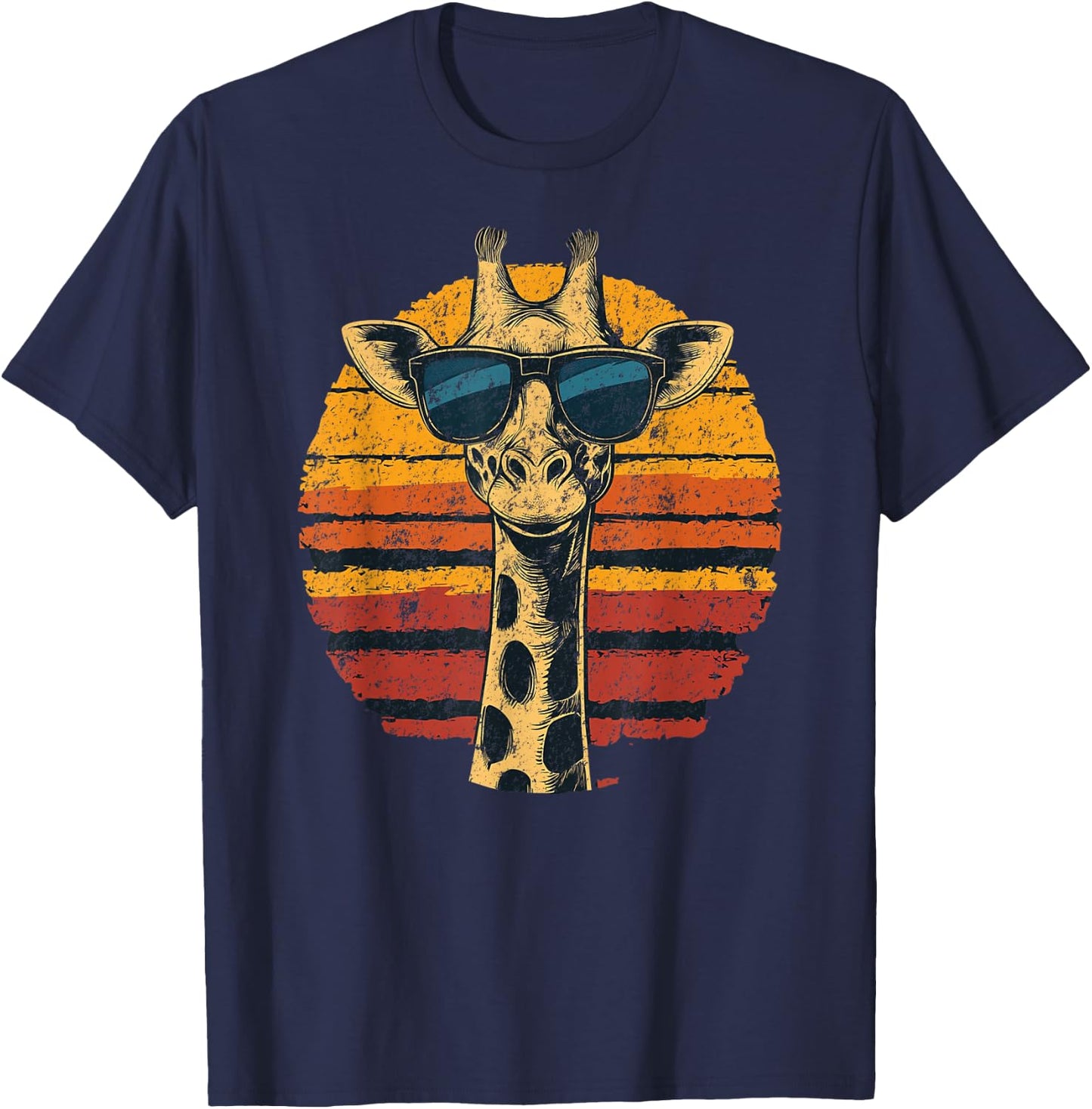 Giraffe Vintage Sunglasses Funny T-Shirt - T-Shirt | Navy