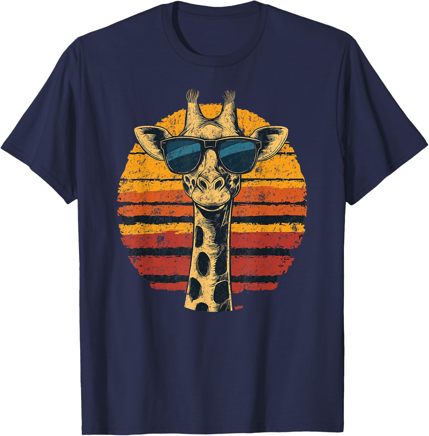 Giraffe Vintage Sunglasses Funny T-Shirt - T-Shirt | Navy