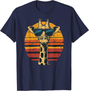 Giraffe Vintage Sunglasses Funny T-Shirt - T-Shirt | Navy