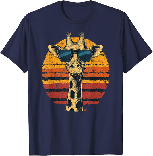 Giraffe Vintage Sunglasses Funny T-Shirt - T-Shirt | Navy