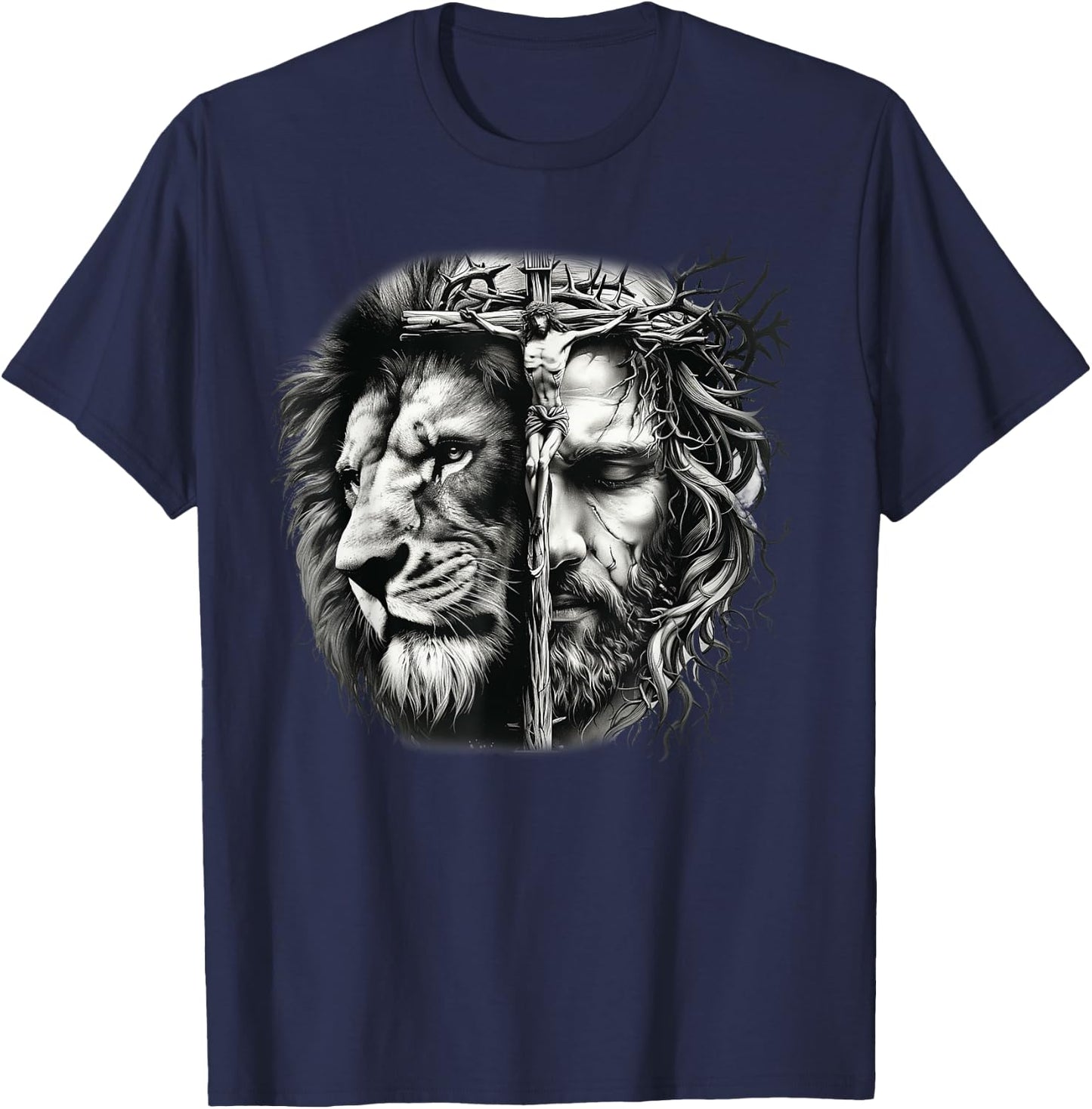 Faith in God - Jesus und Löwe Christliche Bibel T-Shirt - T-Shirt | Navy