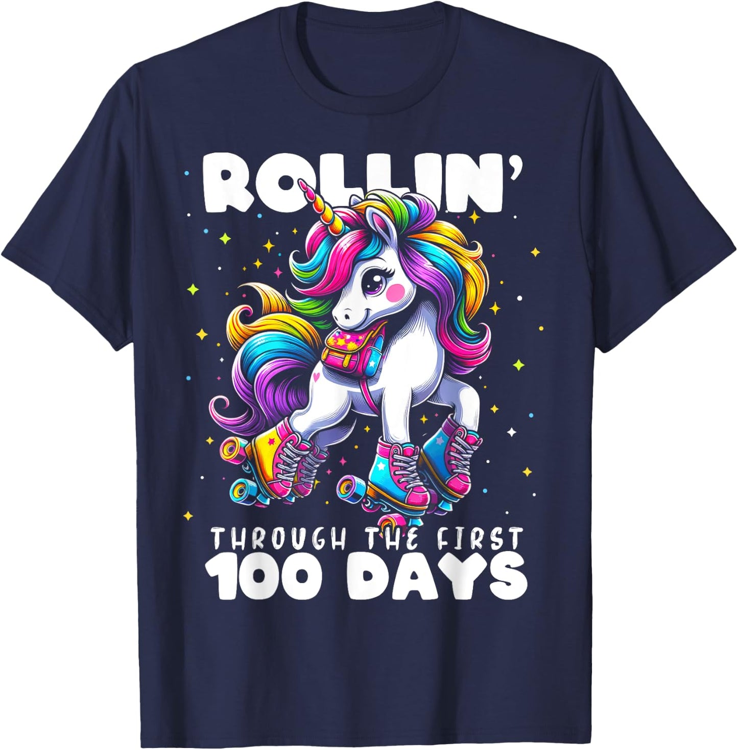 100 Days of School Girls Teacher 100th Day Unicorn Outfit T-Shirt - T-Shirt | Navy