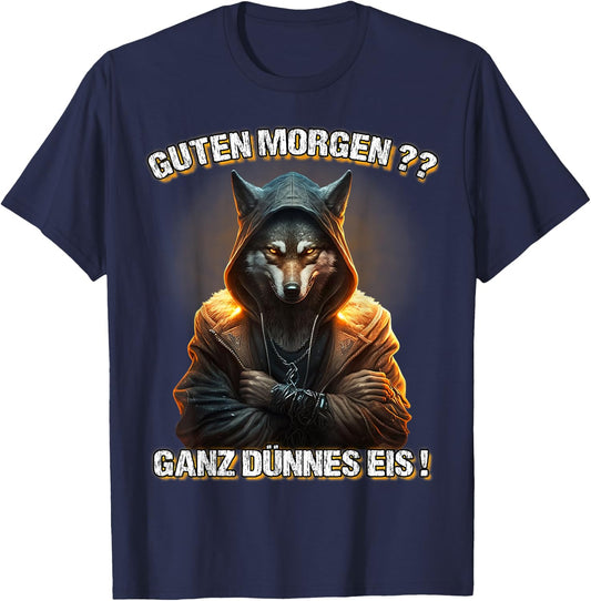 Guten Morgen? Ganz Dünnes Eis! Lustiges Wolf Kaffee T-Shirt - T-Shirt | Navy