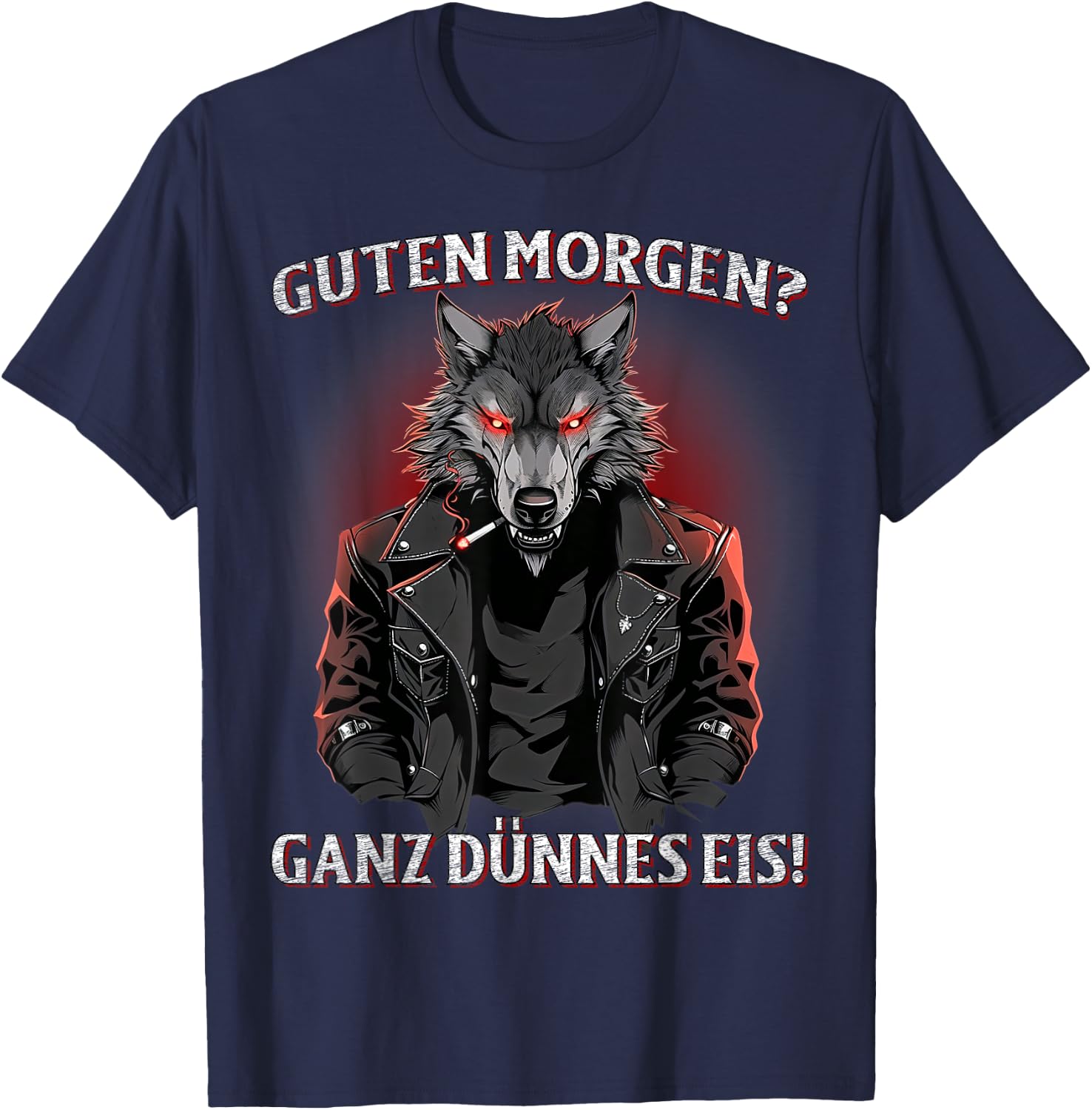 Guten Morgen? Ganz Dünnes Eis! Lustiges Wolf Kaffee T-Shirt - T-Shirt | Navy
