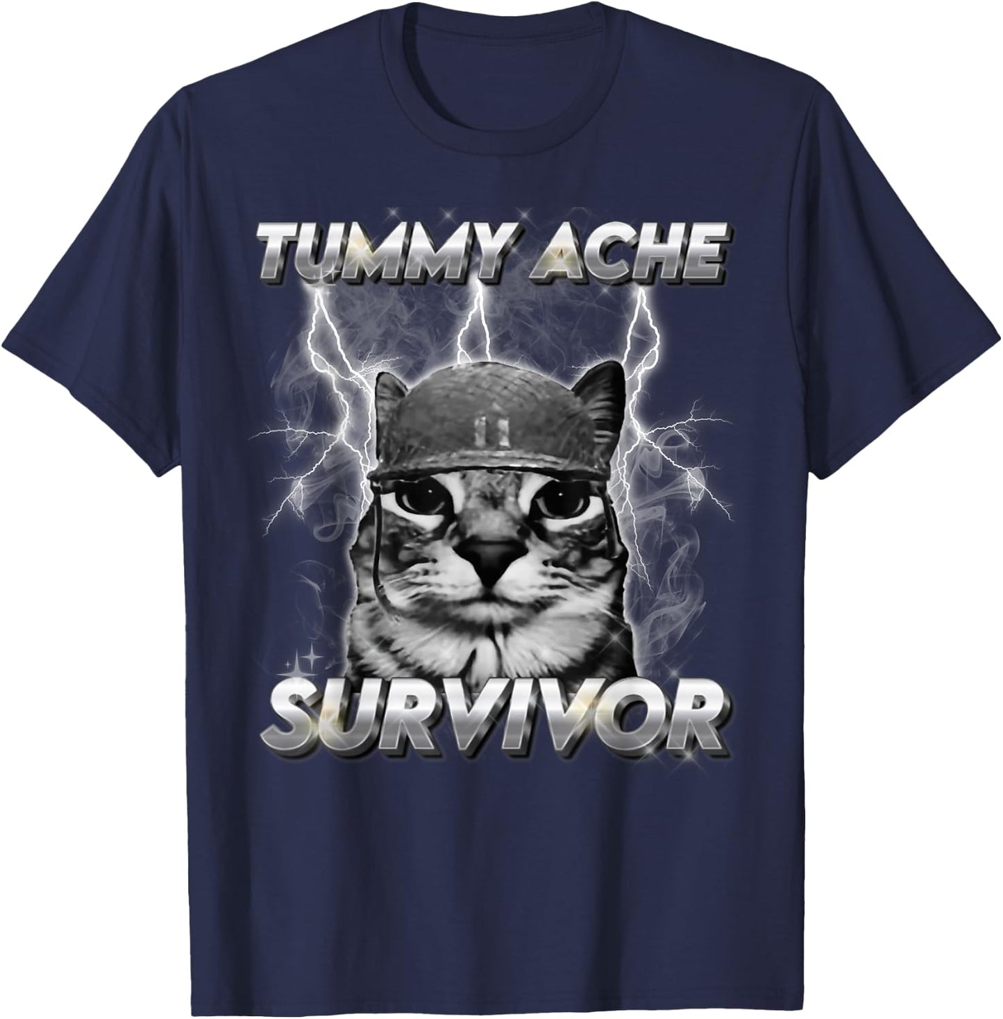 Lustiges Katzen-Meme Ich Habe die heutigen Bauchschmerzen überlebt T-Shirt - T-Shirt | Navy