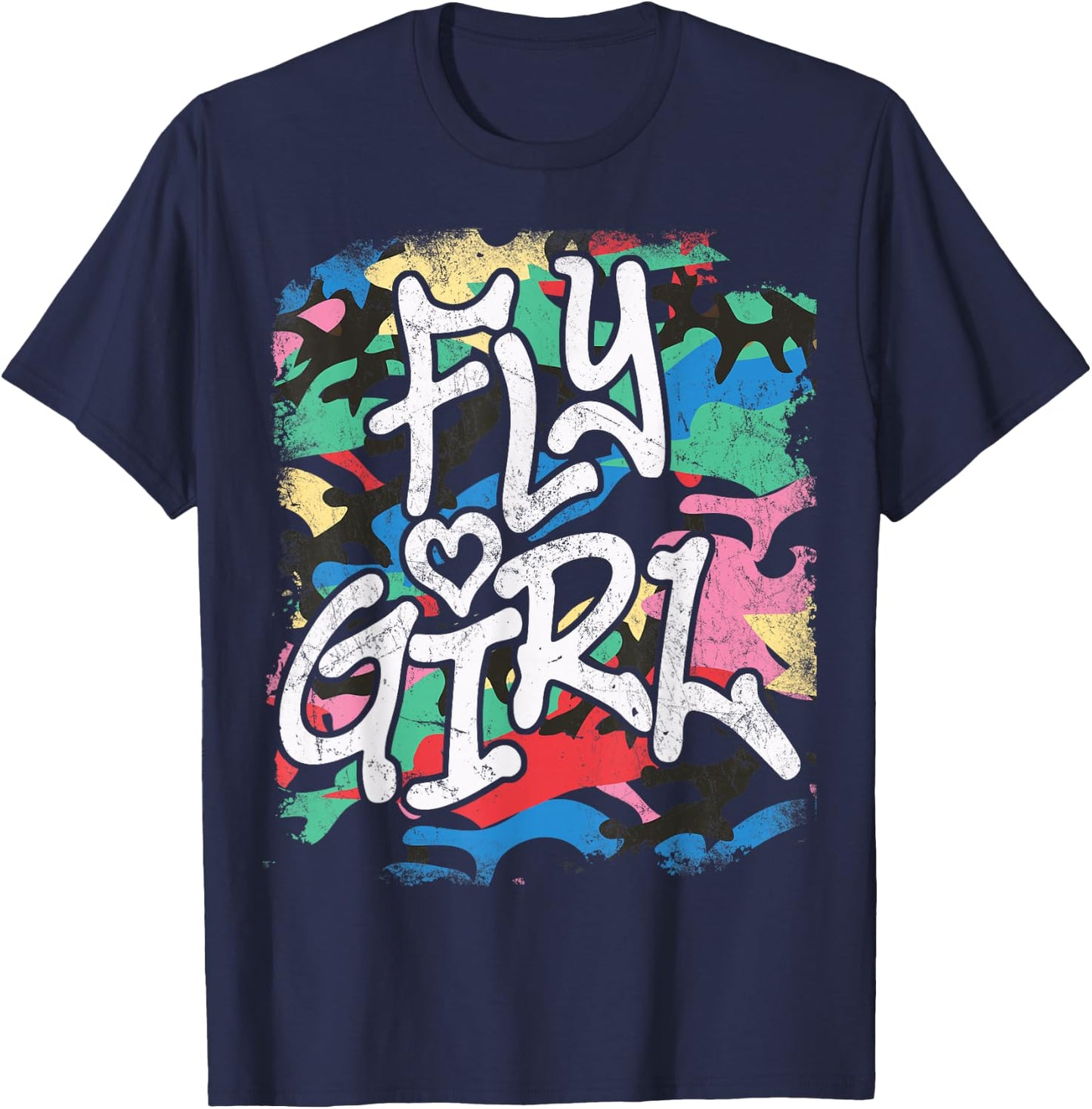Fly Girl 80s 90s Old School Distressed Camo B-Girl Hip Hop T-Shirt - T-Shirt | Navy