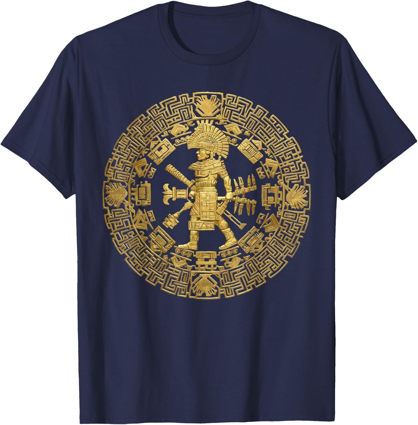 Aztec Calendar Mayan Indigenous Mexican Aztec Jaguar T-Shirt - T-Shirt | Navy