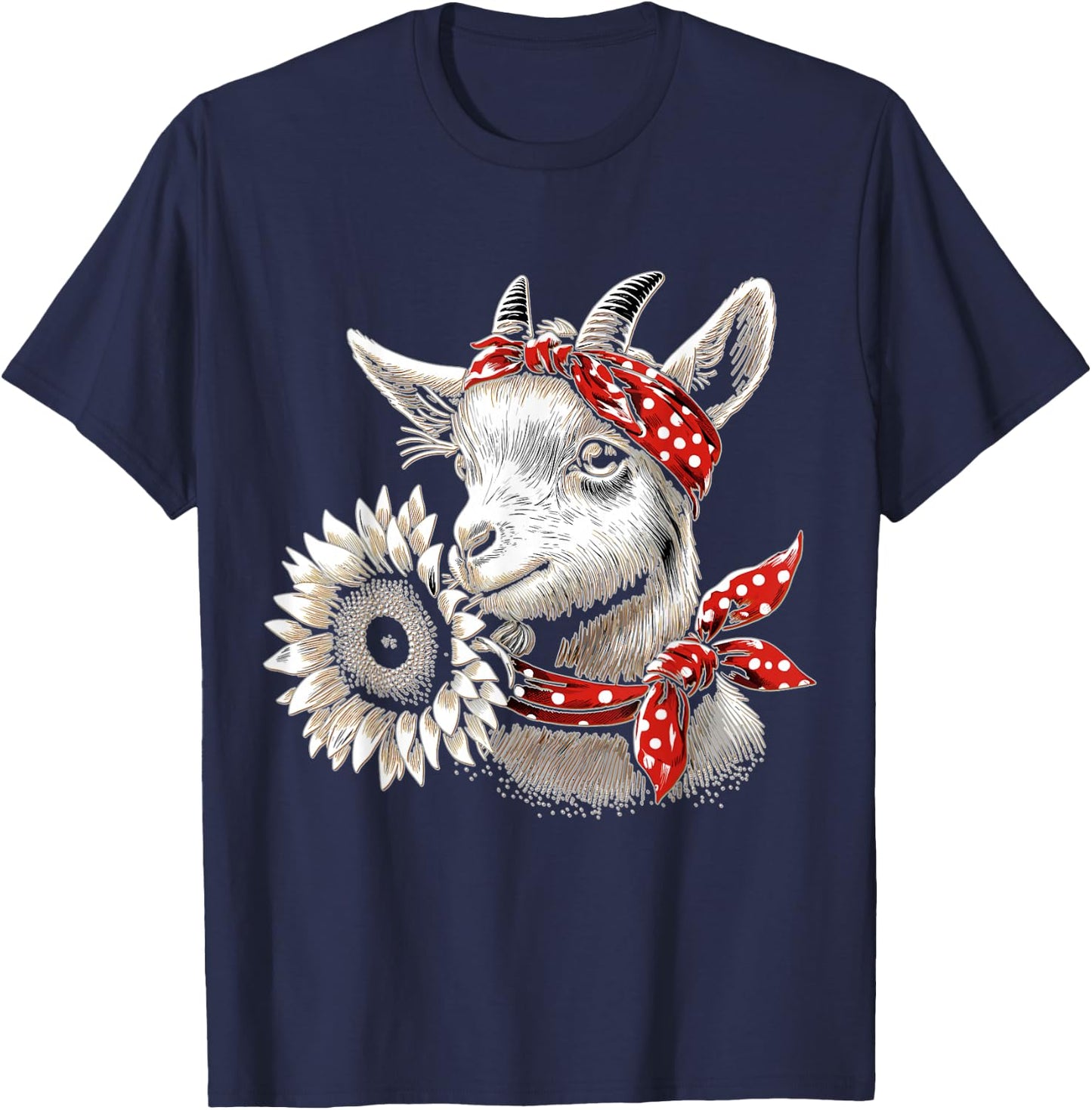 Goat with Flower and Bandana Farm Girl Rancher T-Shirt - T-Shirt | Navy