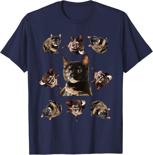 Tortie Cat Tortoiseshell Overload Multi Cat T-Shirt - T-Shirt | Navy