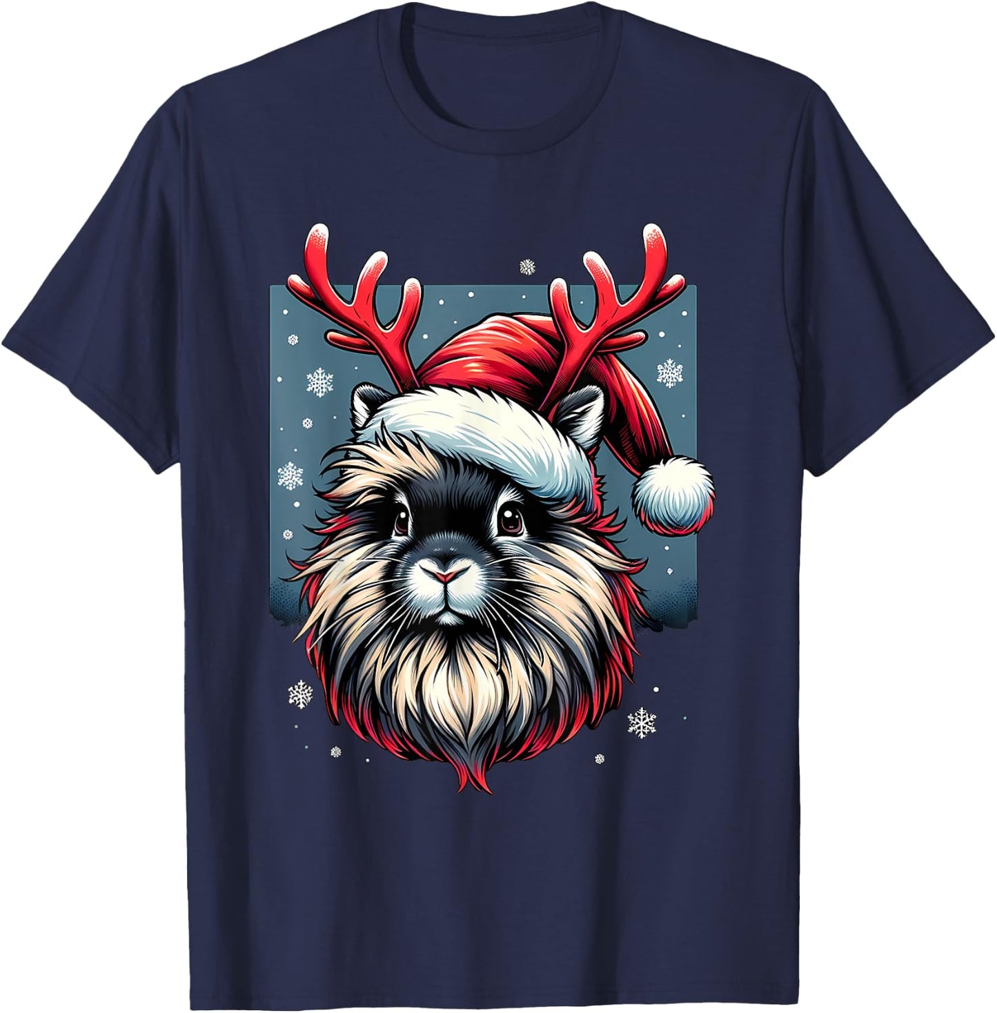 Christmas Lionhead Rabbit Reindeer T-Shirt - T-Shirt | Navy