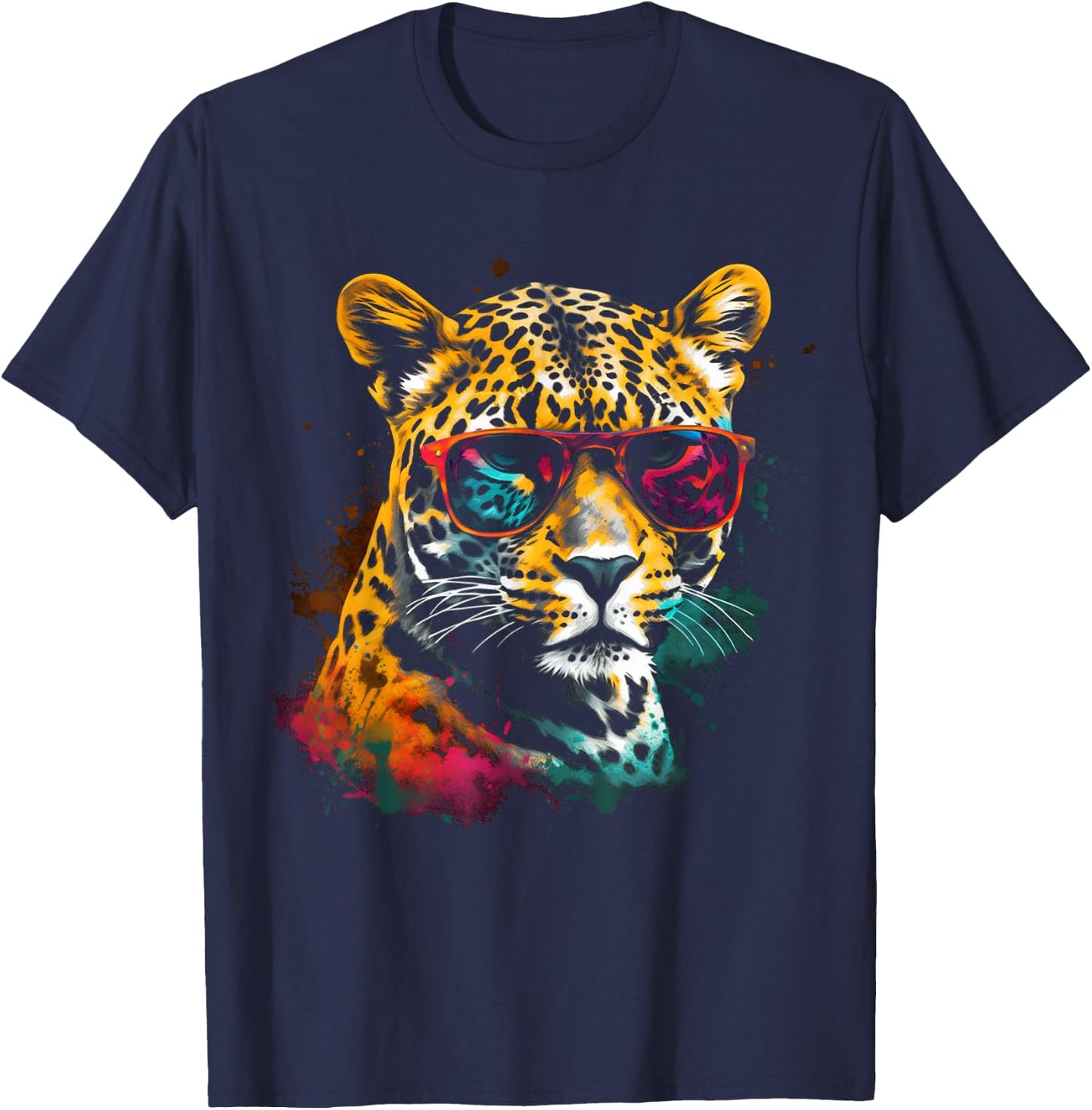 Leopard Sunglasses Artwork - Zoo Art Animal Leopard T-Shirt - T-Shirt | Navy