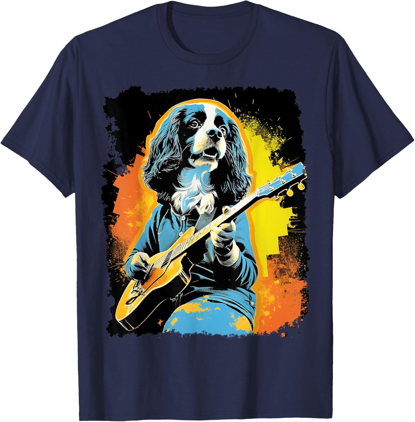 Pop Art Dog Music Cavalier King Charles Spaniel T-Shirt - T-Shirt | Navy