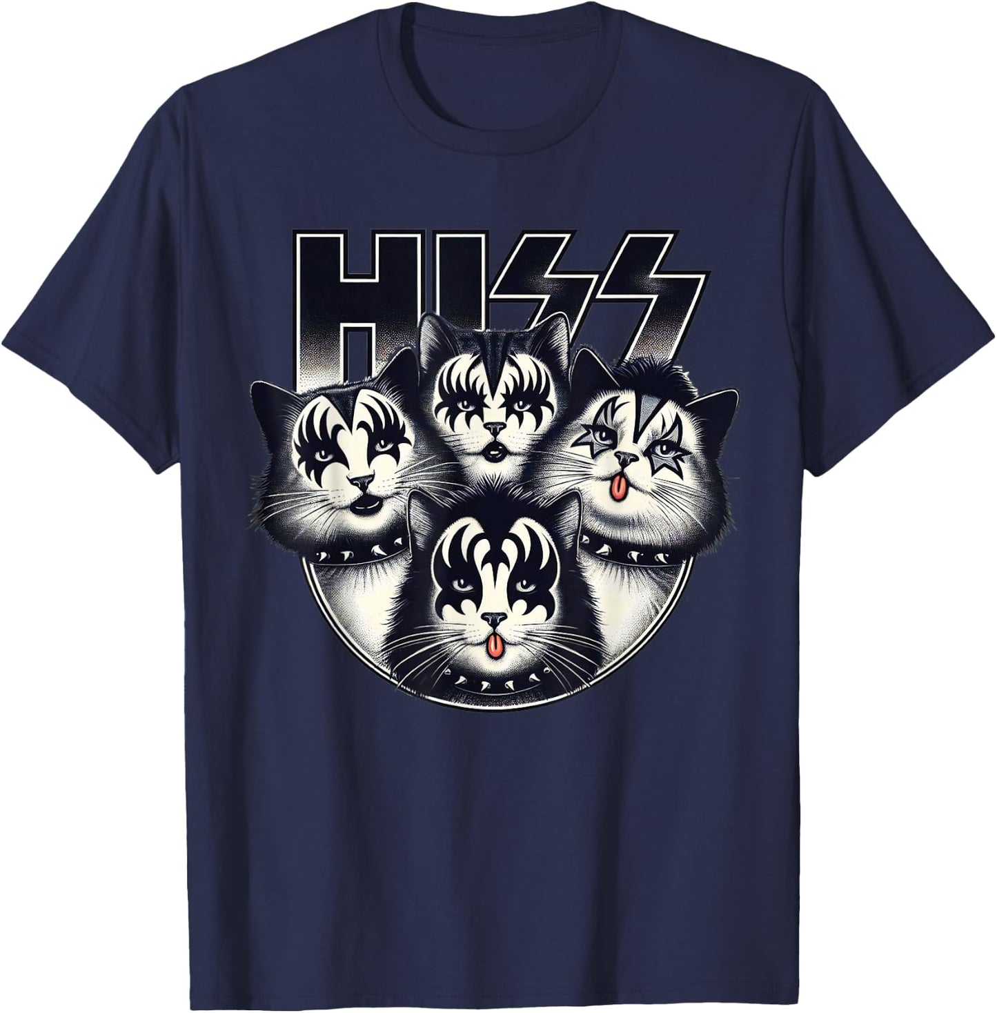 Cute Hiss Cats Rock Kittens Kitty Rocking Music Cat Lovers T-Shirt - T-Shirt | Navy