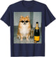 Funny Pomeranian Drinking Champagne Meme T-Shirt - T-Shirt | Navy