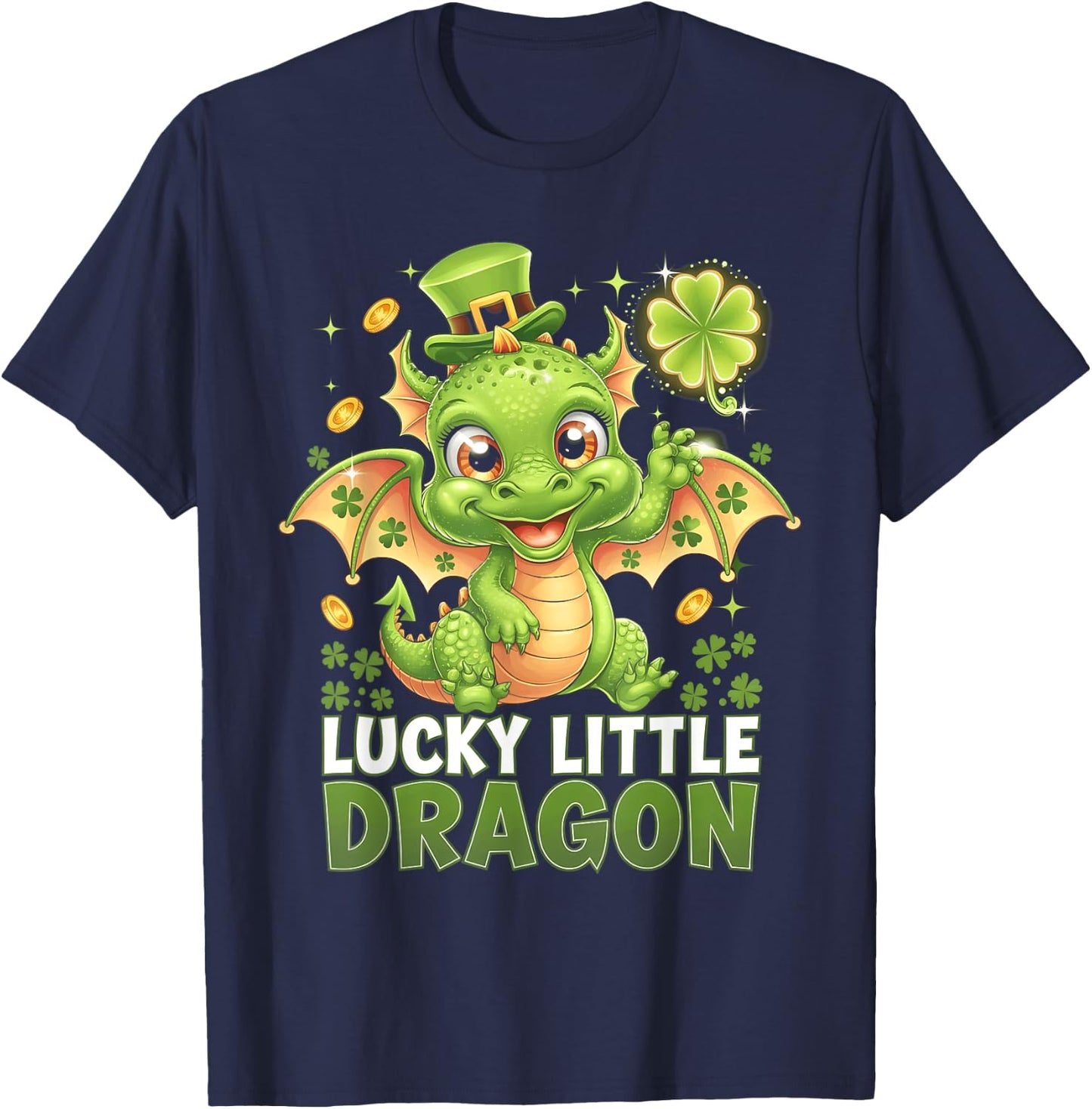 St. Patrick's Day Cute Lucky Dragon Shamrock Rainbow Kids T-Shirt - T-Shirt | Navy