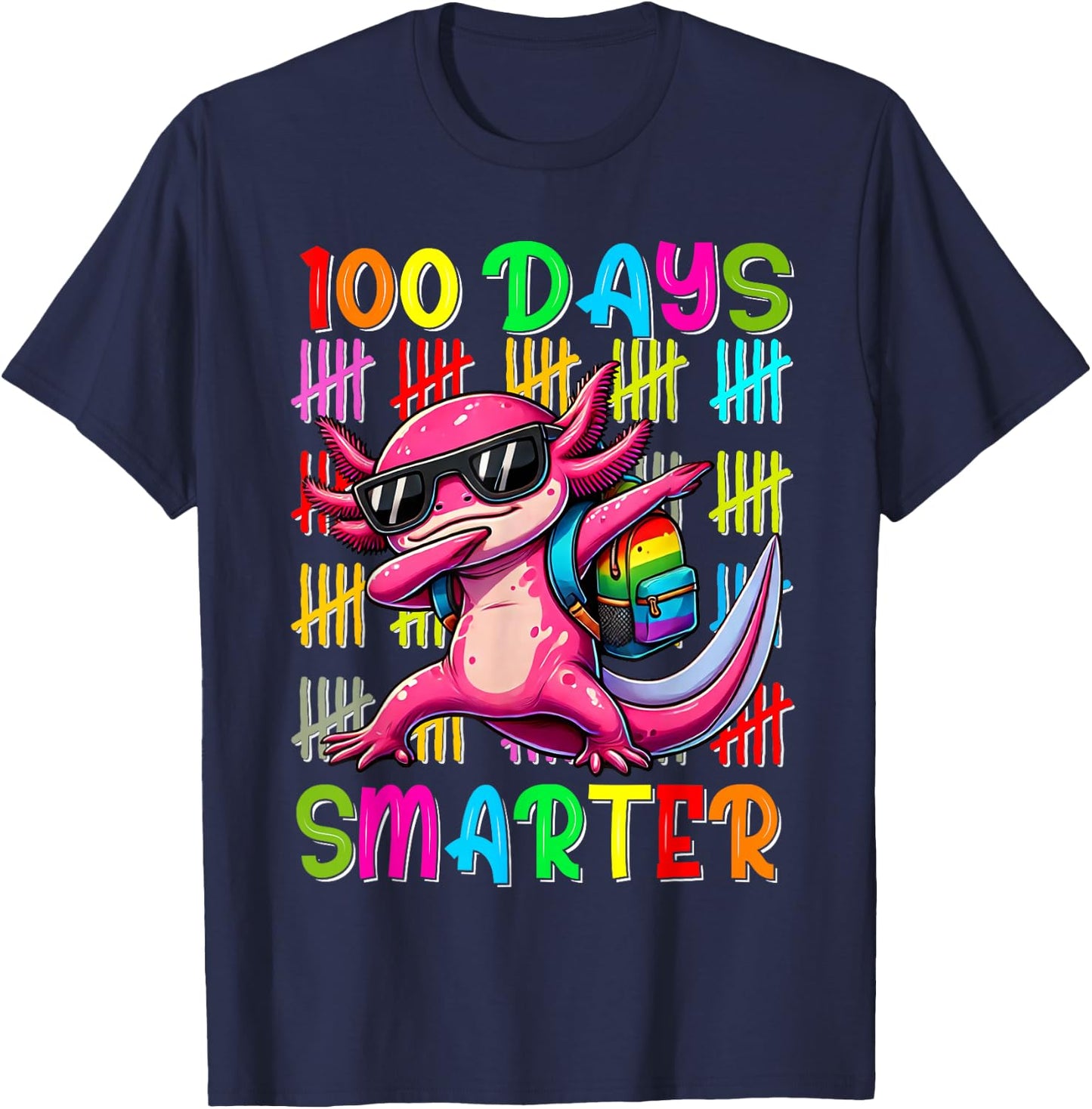 Happy 100th day of school shirt 100 days smarter Axolotl T-Shirt - T-Shirt | Navy