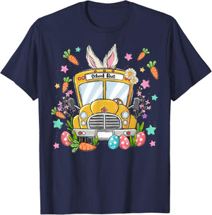 Bunny School Bus Easter Day Helloo Spring For Boys Girls Kid T-Shirt - T-Shirt | Navy