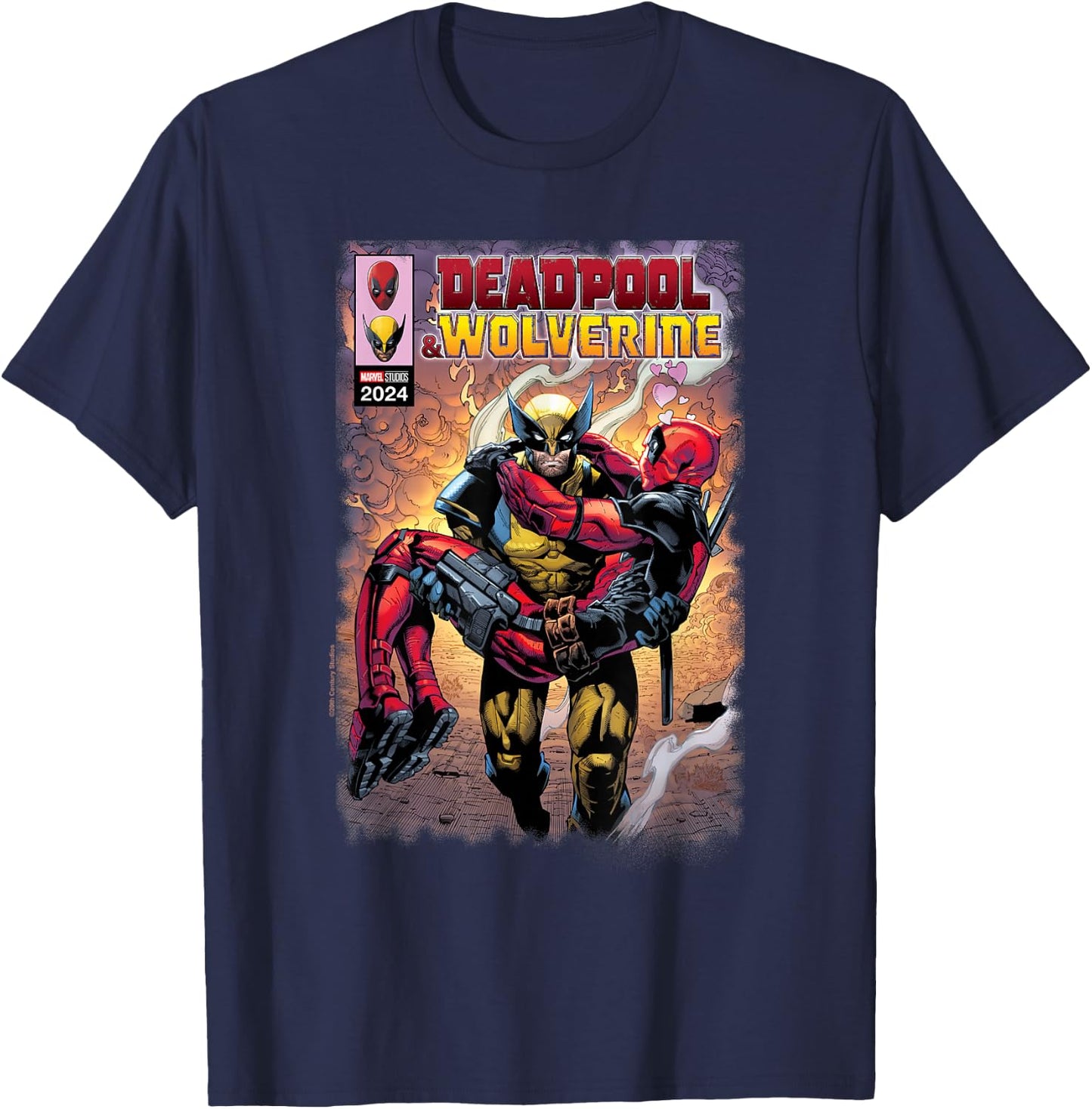 Marvel Deadpool & Wolverine Wolverine Saves Deadpool Comic , Black, S T-Shirt - T-Shirt | Navy