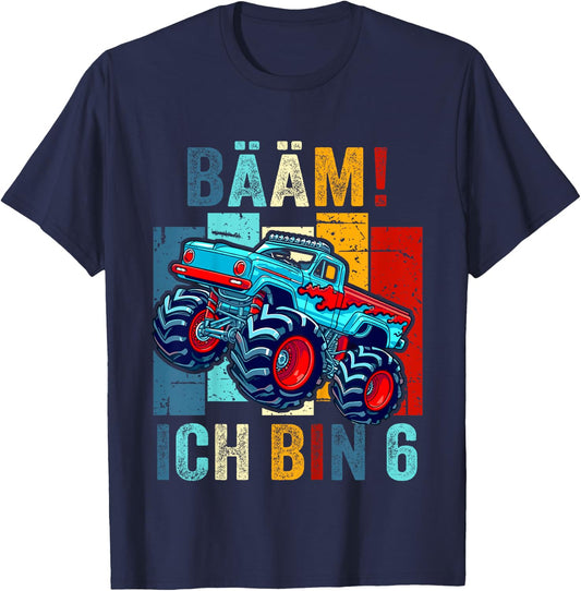 6 Jahre Junge Geburtstag Sechs Monster Truck BÄÄM! ICH BIN 6 T-Shirt - T-Shirt | Navy