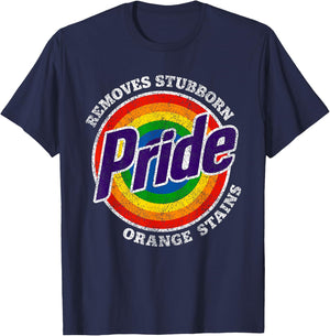 Pride Removes Stubborn Orange Stains Pride Month LGBTQ Retro T-Shirt - T-Shirt | Navy