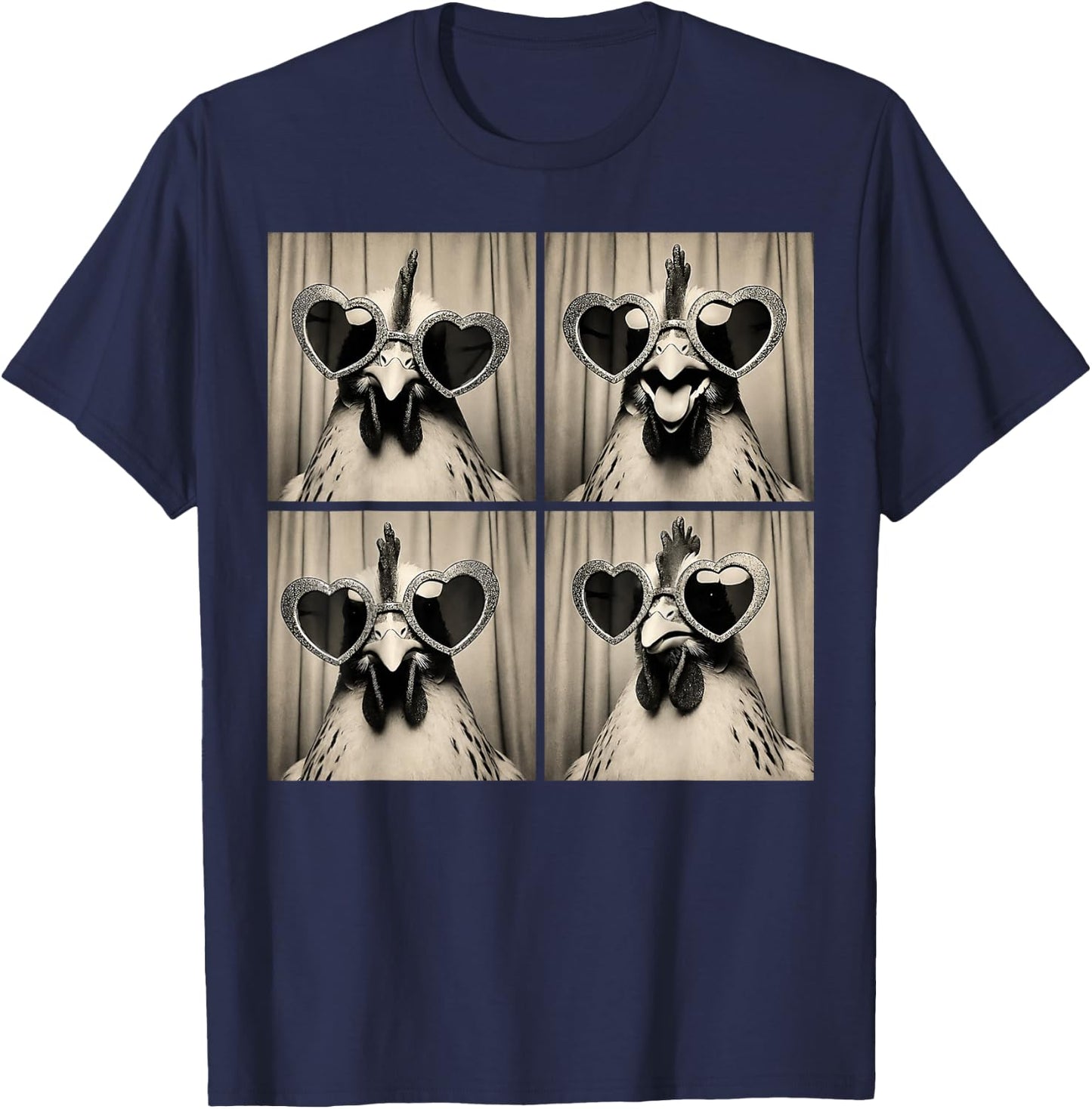 Rooster Wearing Sunglasses Photobooth Selfie Farm Chicken T-Shirt - T-Shirt | Navy