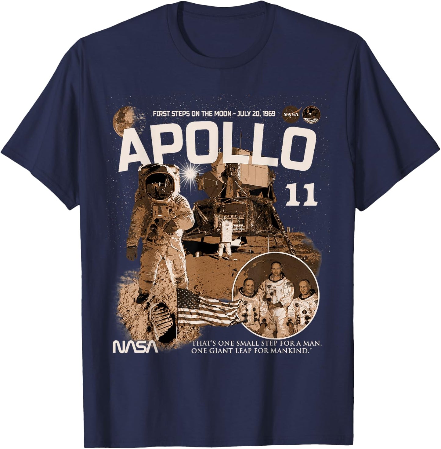 NASA Apollo 11 Mission July 20, 1969 , Black, S T-Shirt - T-Shirt | Navy