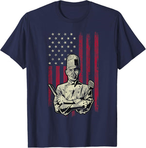 Chef Vintage American Flag 4th Of July Gift T-Shirt - T-Shirt | Navy