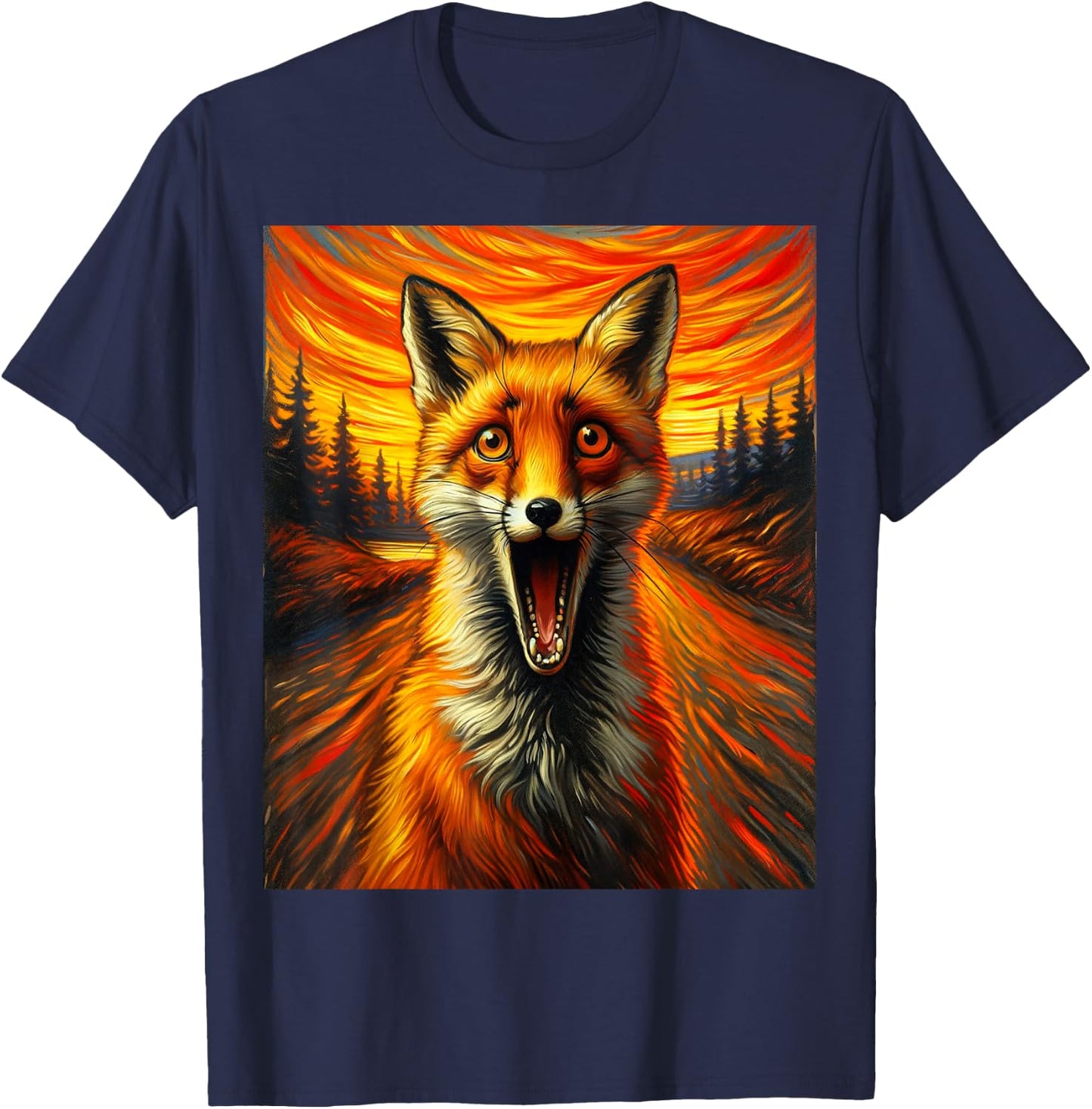 Expressionist Scream Funny Forest Surreal Animal Artwork Fox T-Shirt - T-Shirt | Navy