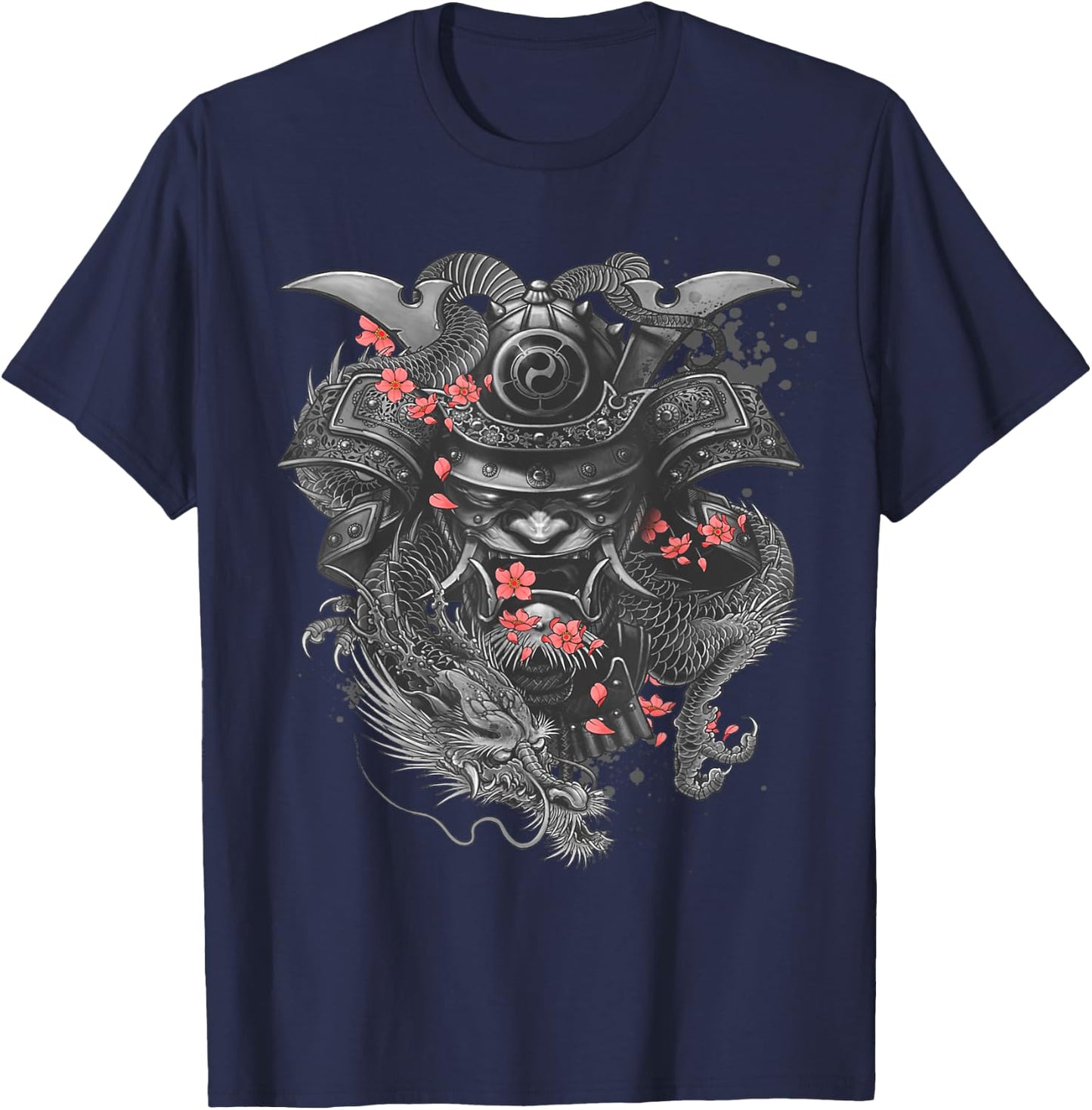 Samurai Warrior Japanese Bushido Dragon Oni Knight Gift T-Shirt - T-Shirt | Navy
