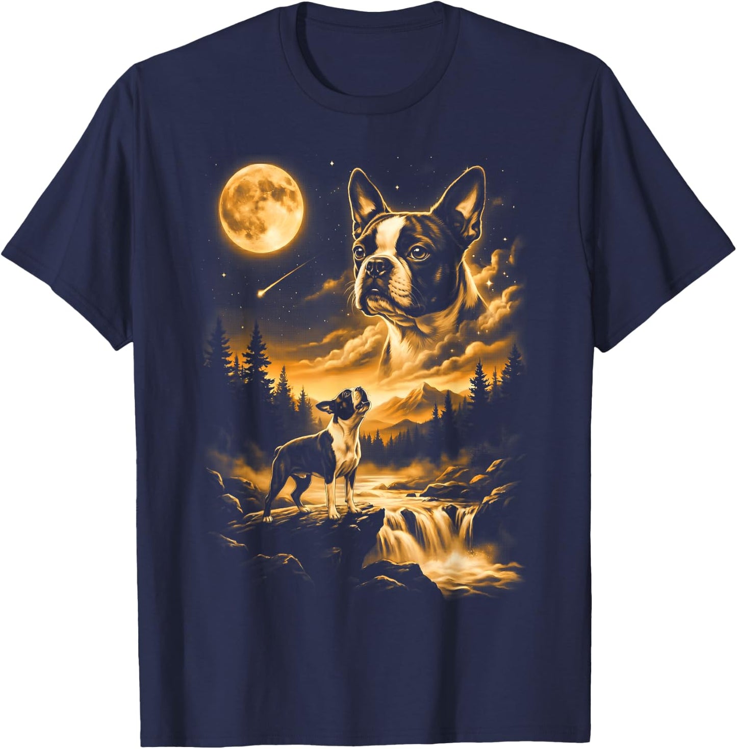 Boston Terrier Howling to The Moon T-Shirt - T-Shirt | Navy