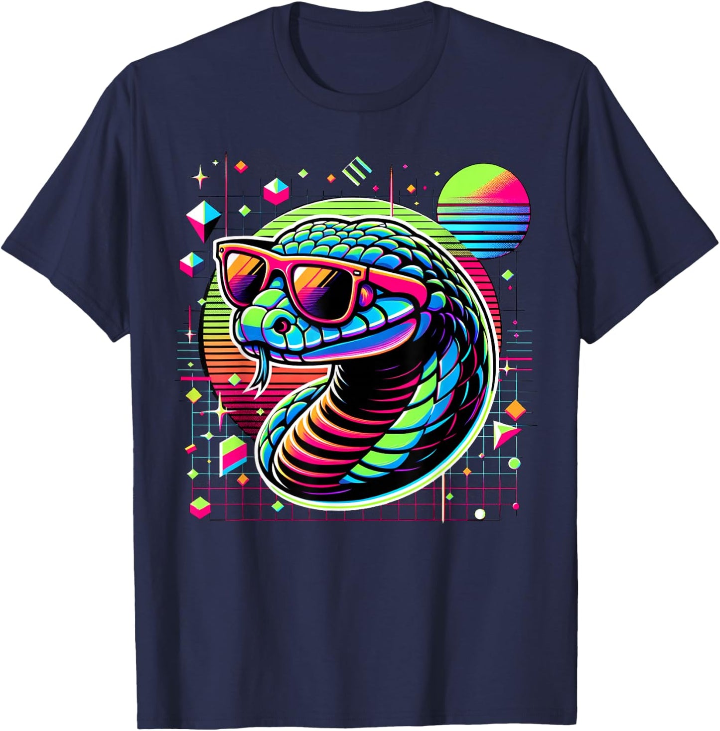 Cool Snake 80s Retrowave 90s Vaporwave Snake T-Shirt - T-Shirt | Navy