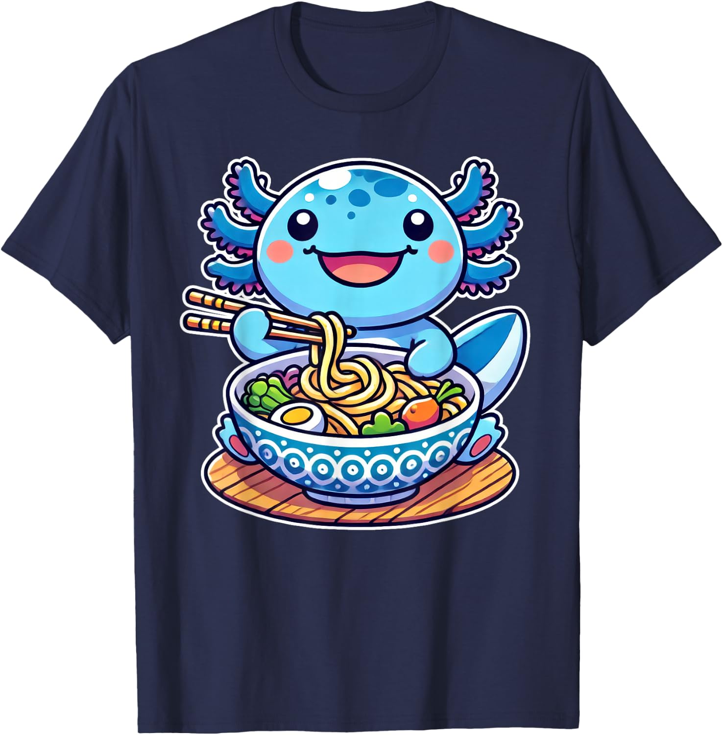 Kawaii Anime Axolotl Eating Ramen Noodles Lover Kids T-Shirt - T-Shirt | Navy