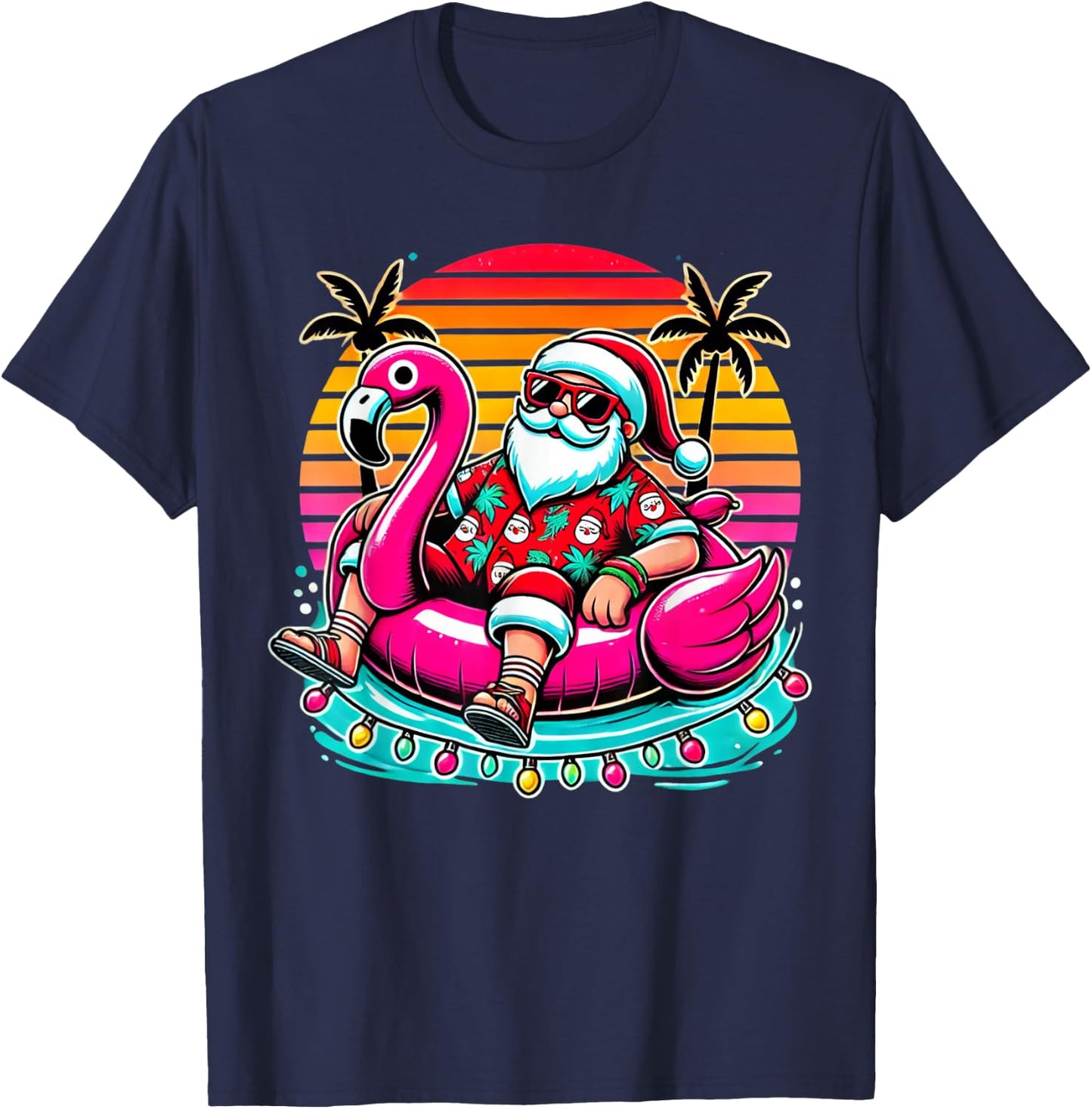 Christmas in July Shirt Summer Xmas Santa Flamingo Float T-Shirt - T-Shirt | Navy