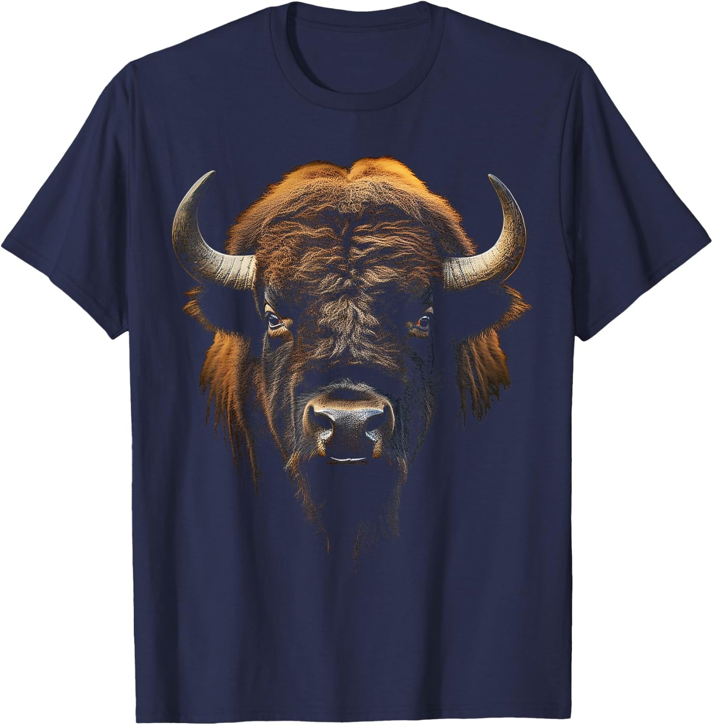 Portrait Of Bison Animal Zoo Art Bison , Black, S T-Shirt - T-Shirt | Navy