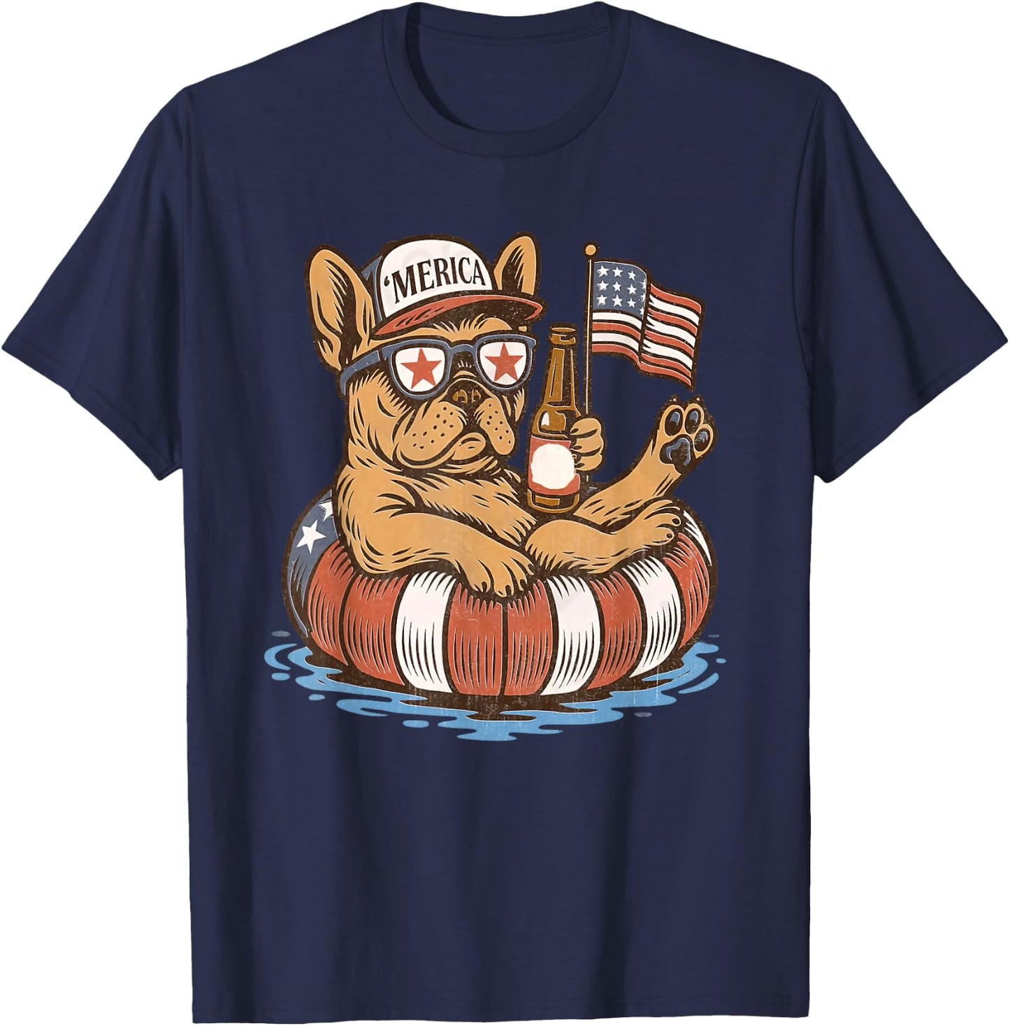 Merica Patriotic Frenchie 4th of July T-Shirt - T-Shirt | Navy
