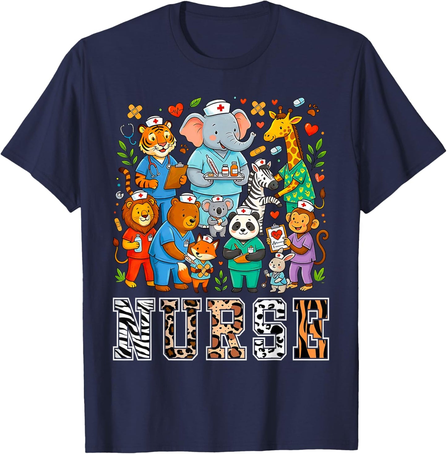 Nurse Safari Leopard Animal Print Theme Women Student T-Shirt - T-Shirt | Navy