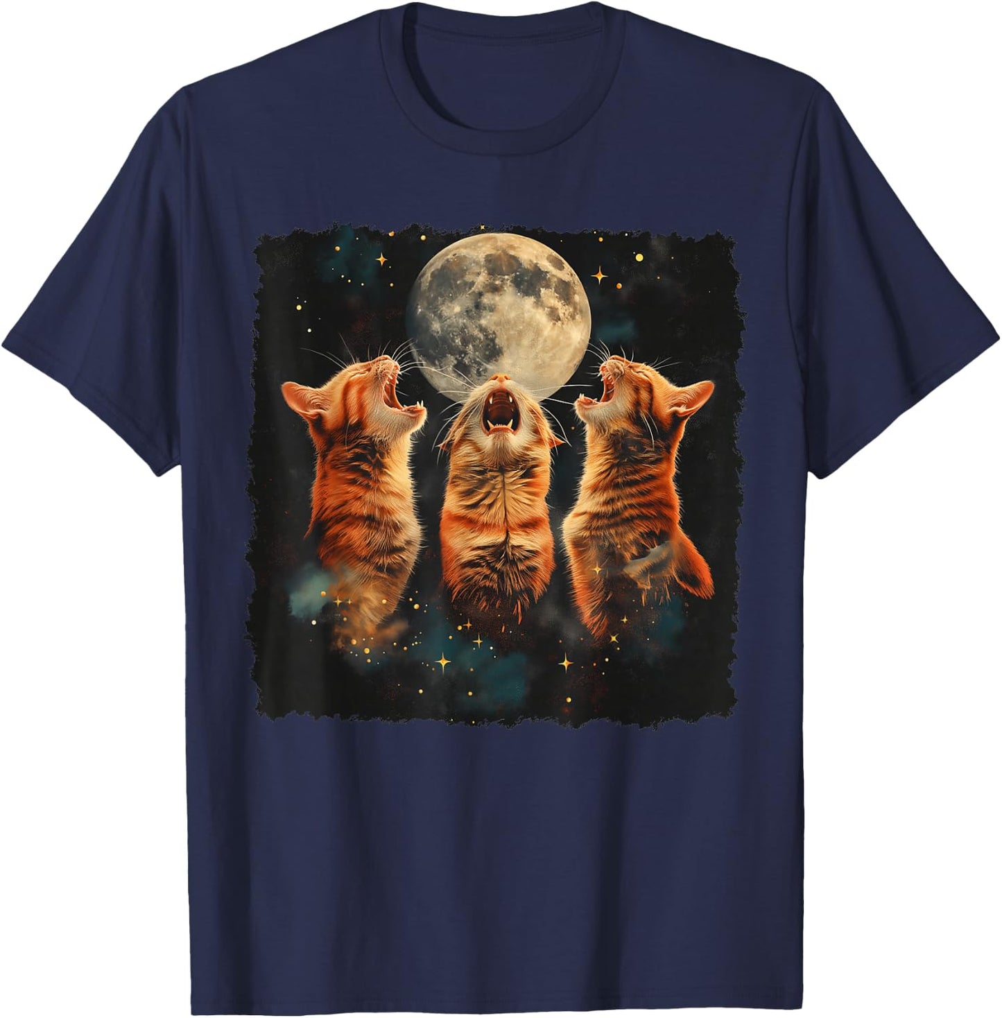 Orange Cat Tabby Cat Howling Moon T-Shirt - T-Shirt | Navy