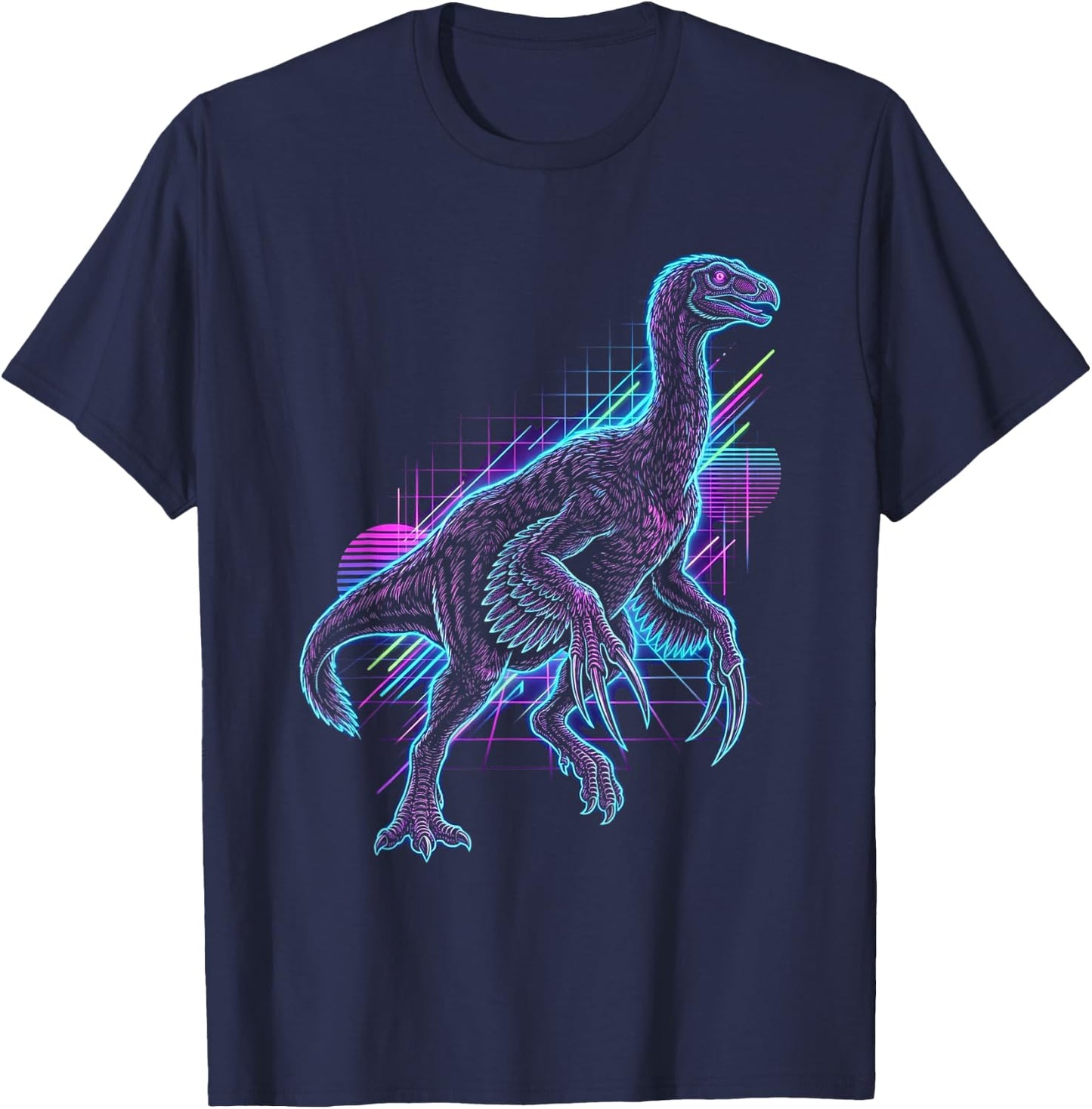 Therizinosaurus Dinosaur Synthwave T-Shirt - T-Shirt | Navy