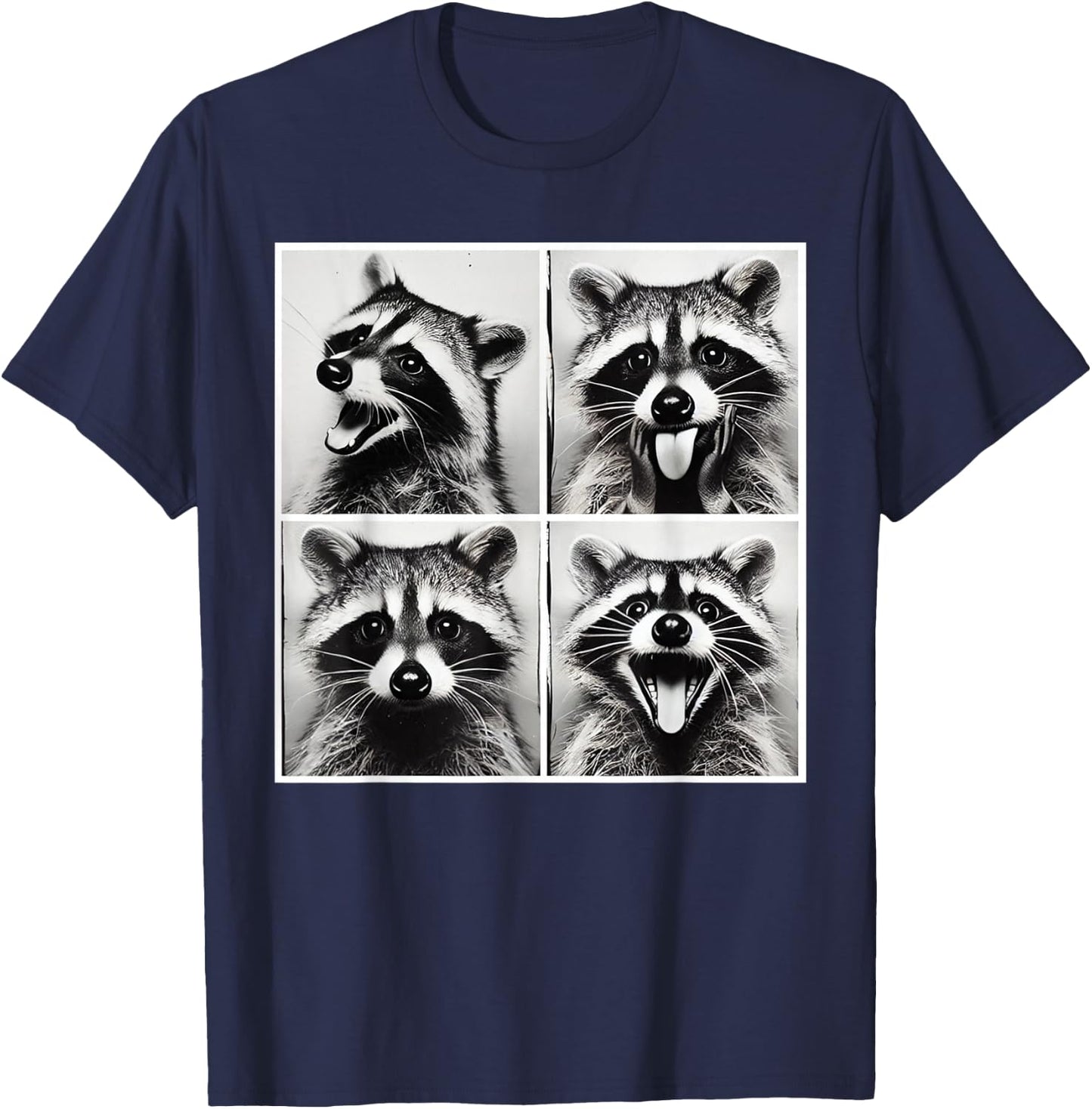 Animal Photobooth Funny Raccoon Rock On Selfie Retro Raccoon T-Shirt - T-Shirt | Navy
