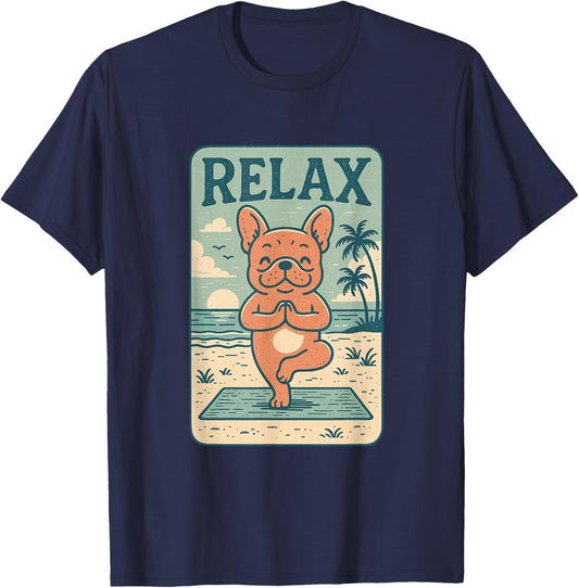 French Bulldog Relax Yoga Frenchie Funny Relaxing Dog T-Shirt - T-Shirt | Navy