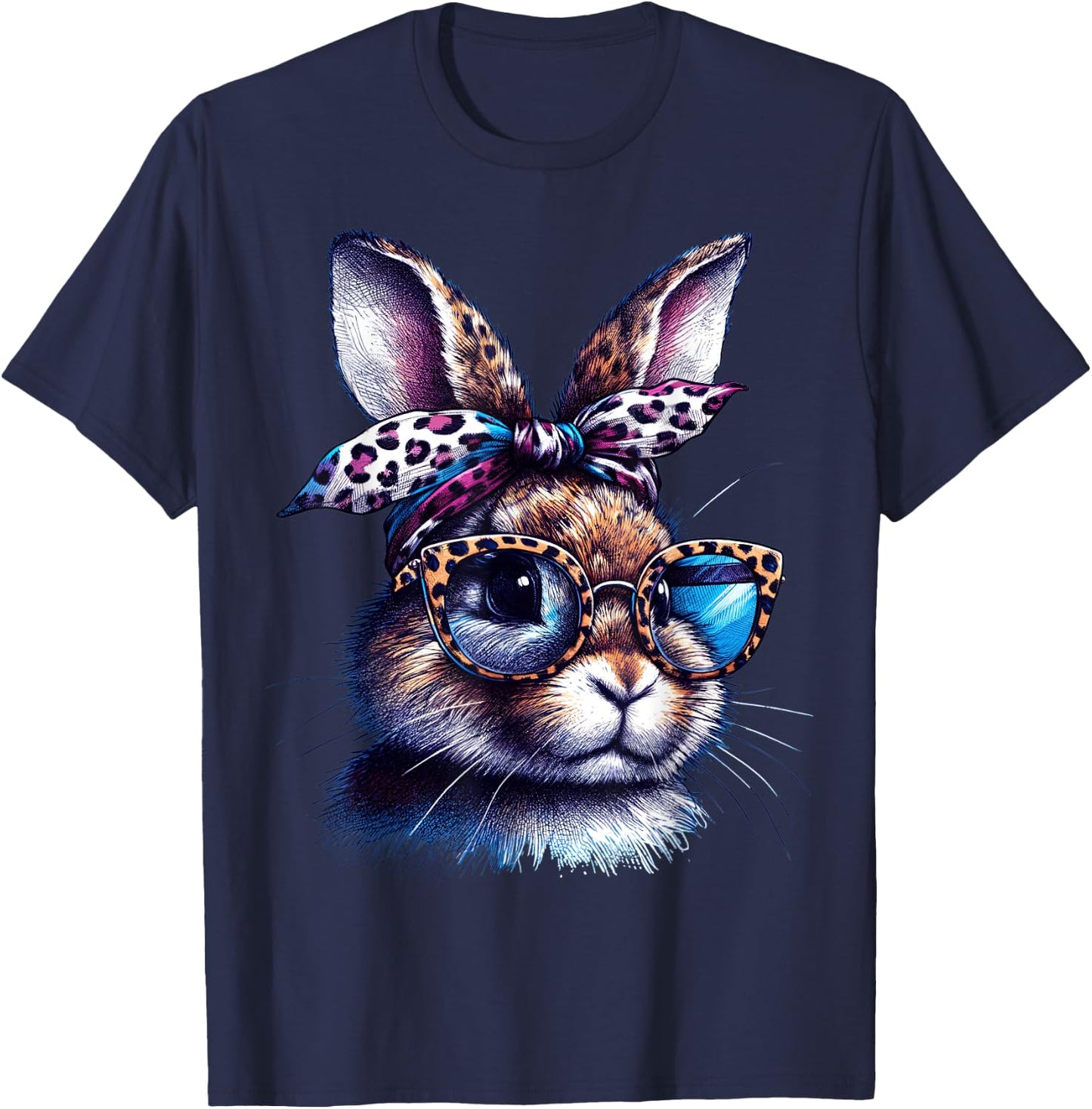 Easter Bunny Wearing Glasses Leopard Headband Women Girls T-Shirt - T-Shirt | Navy