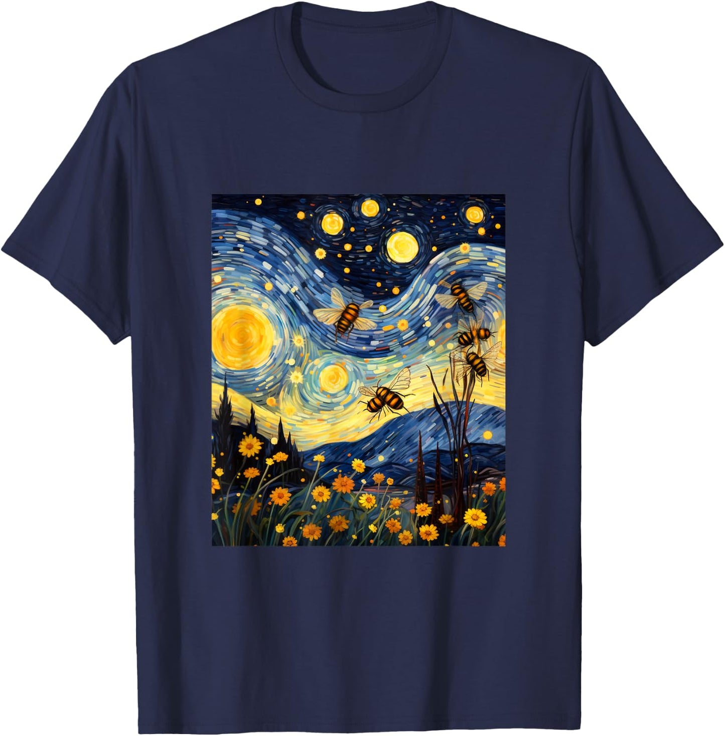 Bee Honey Stars Night Polinator Bees Lover Honeycomb T-Shirt - T-Shirt | Navy
