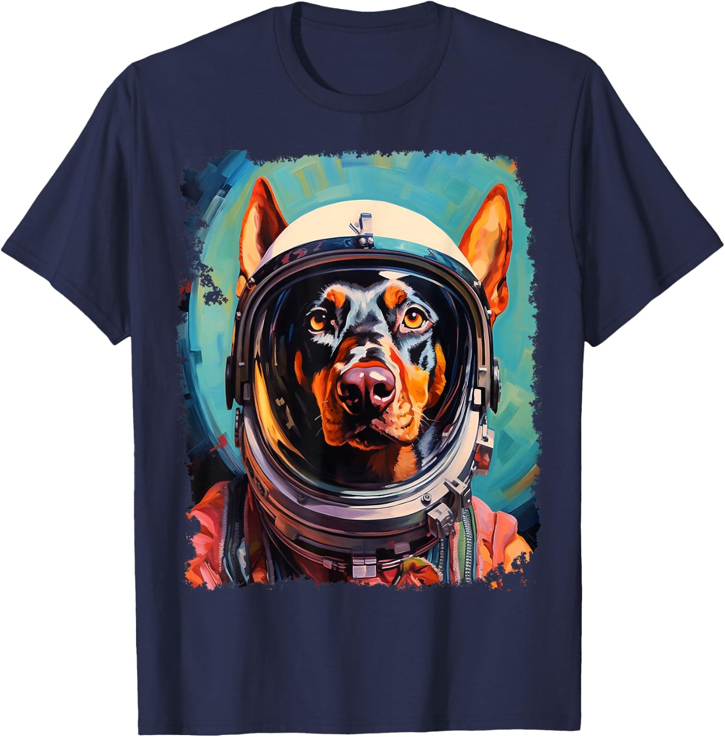Pop Art Dog Doberman Space Astronaut T-Shirt - T-Shirt | Navy